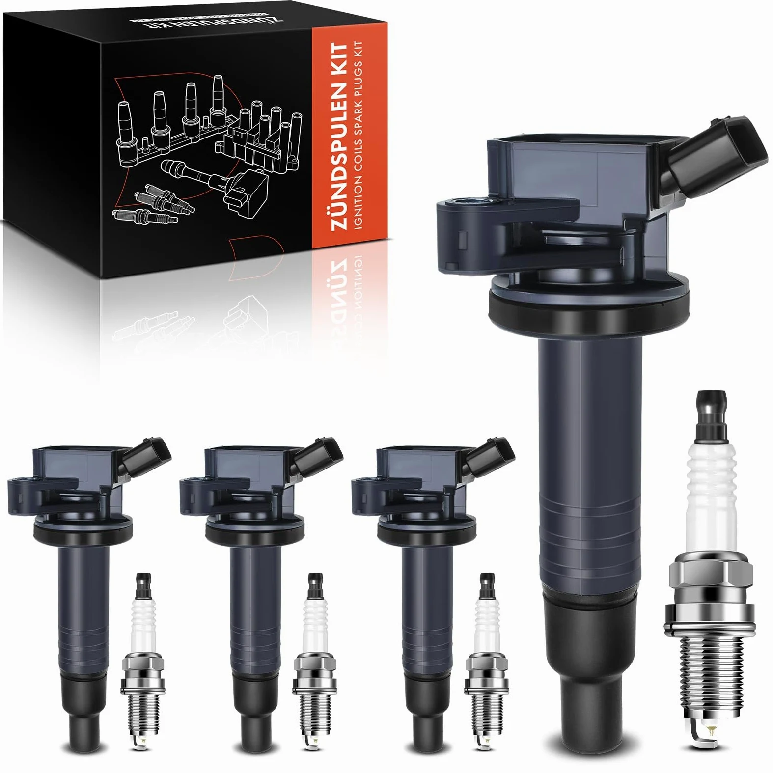 Frankberg Juego de 4 bobinas de encendido y bujías para gasolina | Compatible con: 107 PM PN, C1 PM PN, A.v.e.n.s.i.s Station Wagon T22, A.v.e.n.s.i.s T25, Aygo B1, A.v.e.n.s.i.s T22