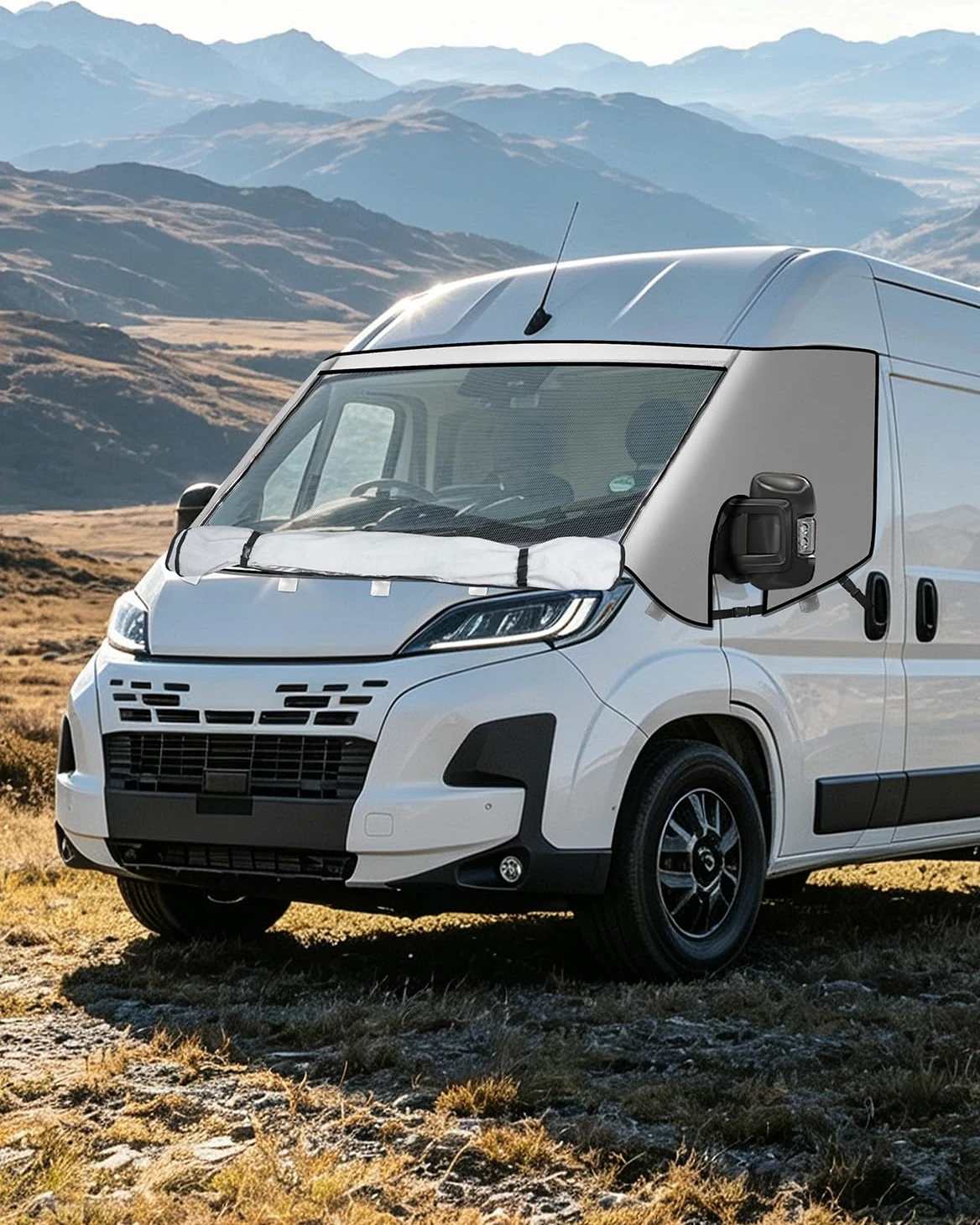 Ducato Funda Parasol para Parabrisas con Cremallera | Funda de Protección Térmica, con Malla de Privacidad, Compatible con P-eugeot Boxer C-itroen Relay X250/290
