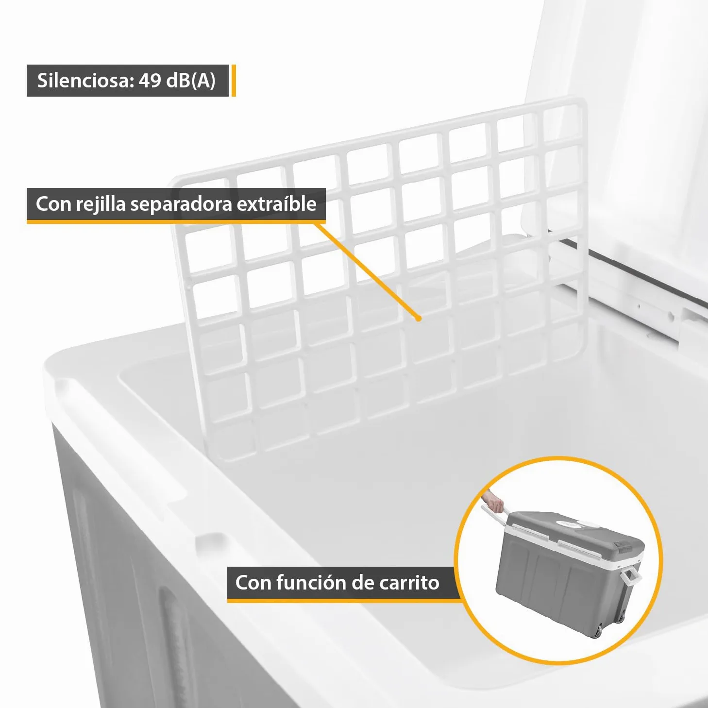TZS First Austria Nevera eléctrica 45 litros | conexión de 12 V y 230 V | con enchufe de 12 V para el coche | para camping, festivales y viajes | con función de enfriar y mantener caliente | gris