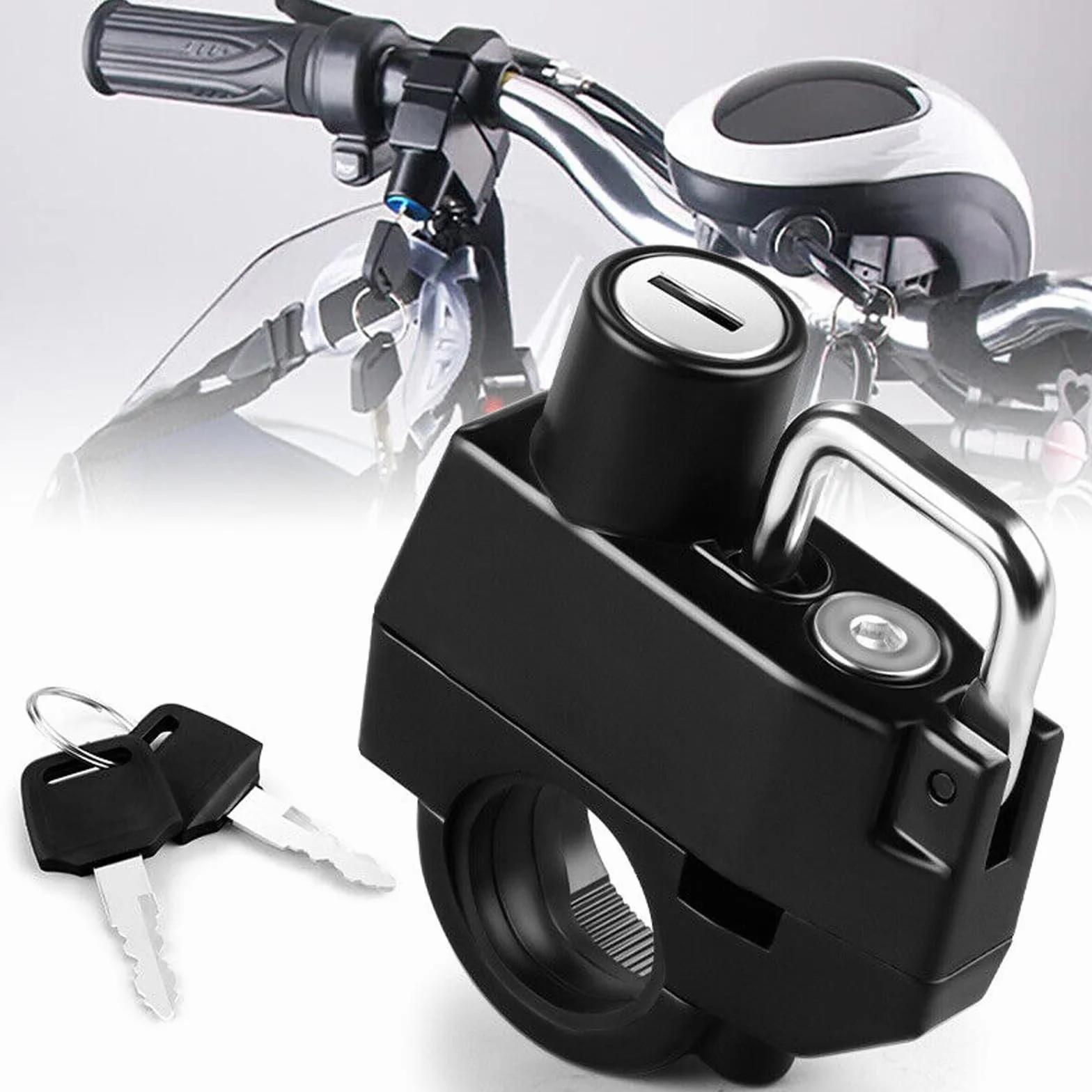 Candado para Casco de Moto: YIDM 2 Pcs Bloqueo de Casco, Universal Candado Casco Moto con 2 Llaves, Candado para Casco de Moto, Cerradura Casco para Tubo de Manillar de 22-28 mm (Negro)
