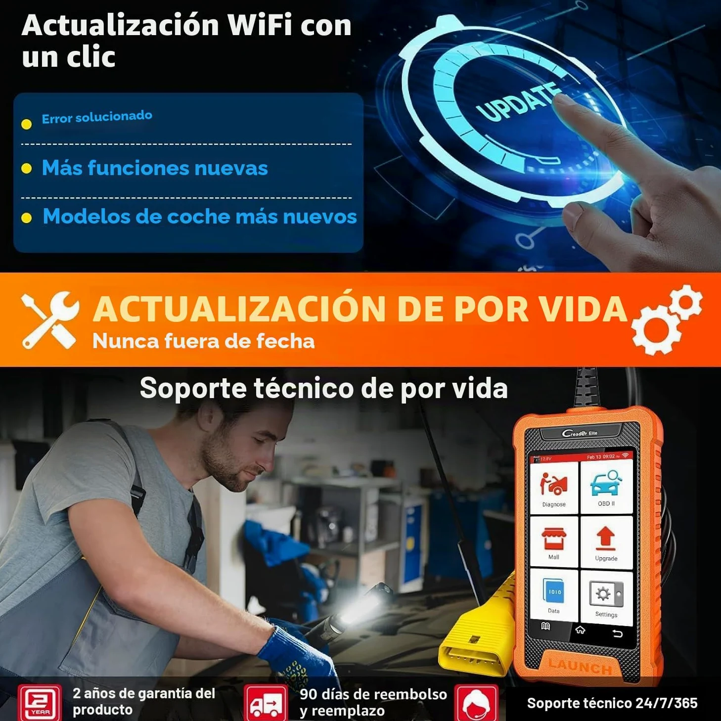 LAUNCH X431 OBD2 Diagnosis Coche de Todo el Sistema para Landrover para Jaguar con 31+ Función de reinicio, Control Bidireccional Codificación de ECU en Línea, Actualización