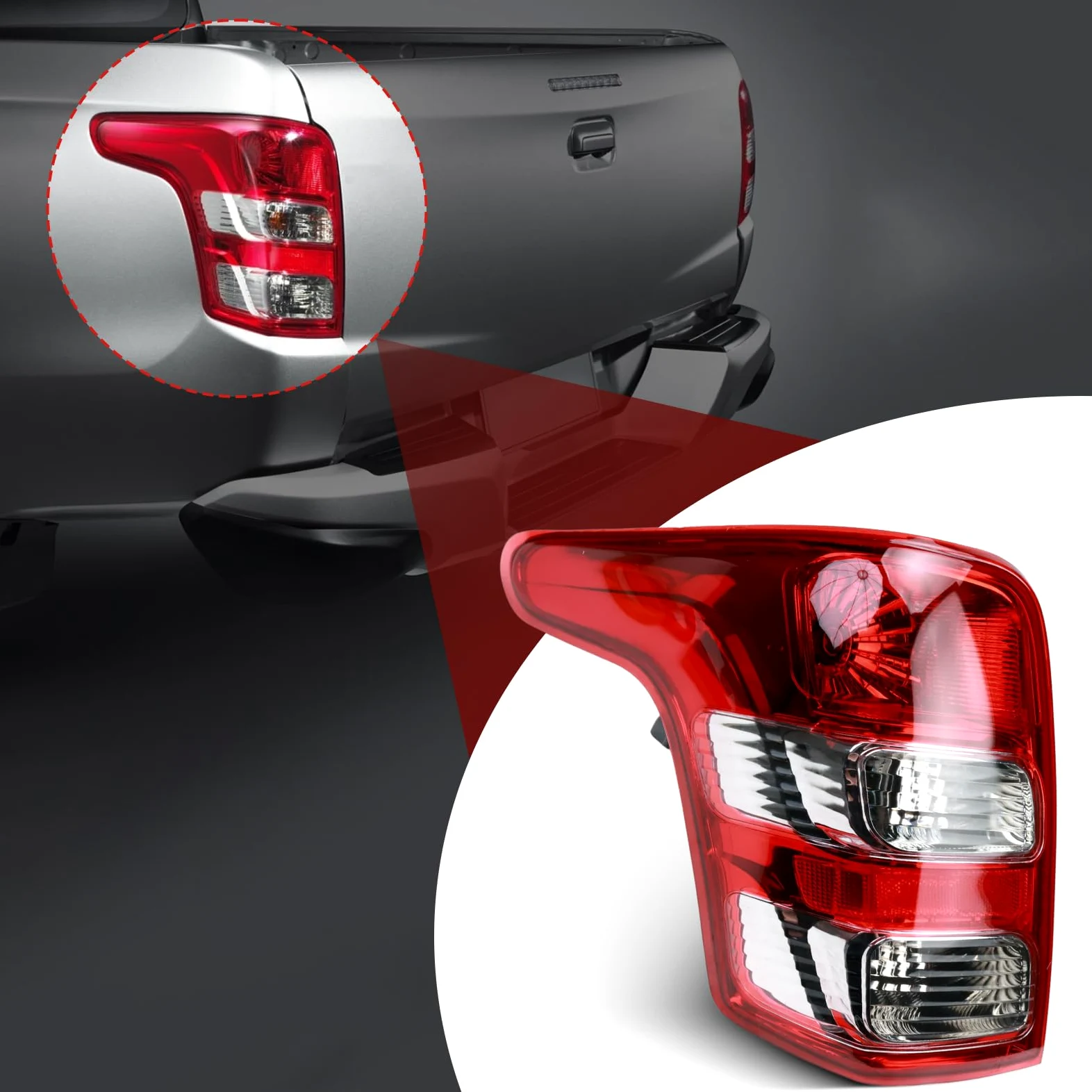 Luces Traseras izquierdo para Mitsubishi L200 2015 2016 2017 GrupoLuz Trasera para 8330A943 8330A944 Faros traseros Luz de freno lateral Lado conductor