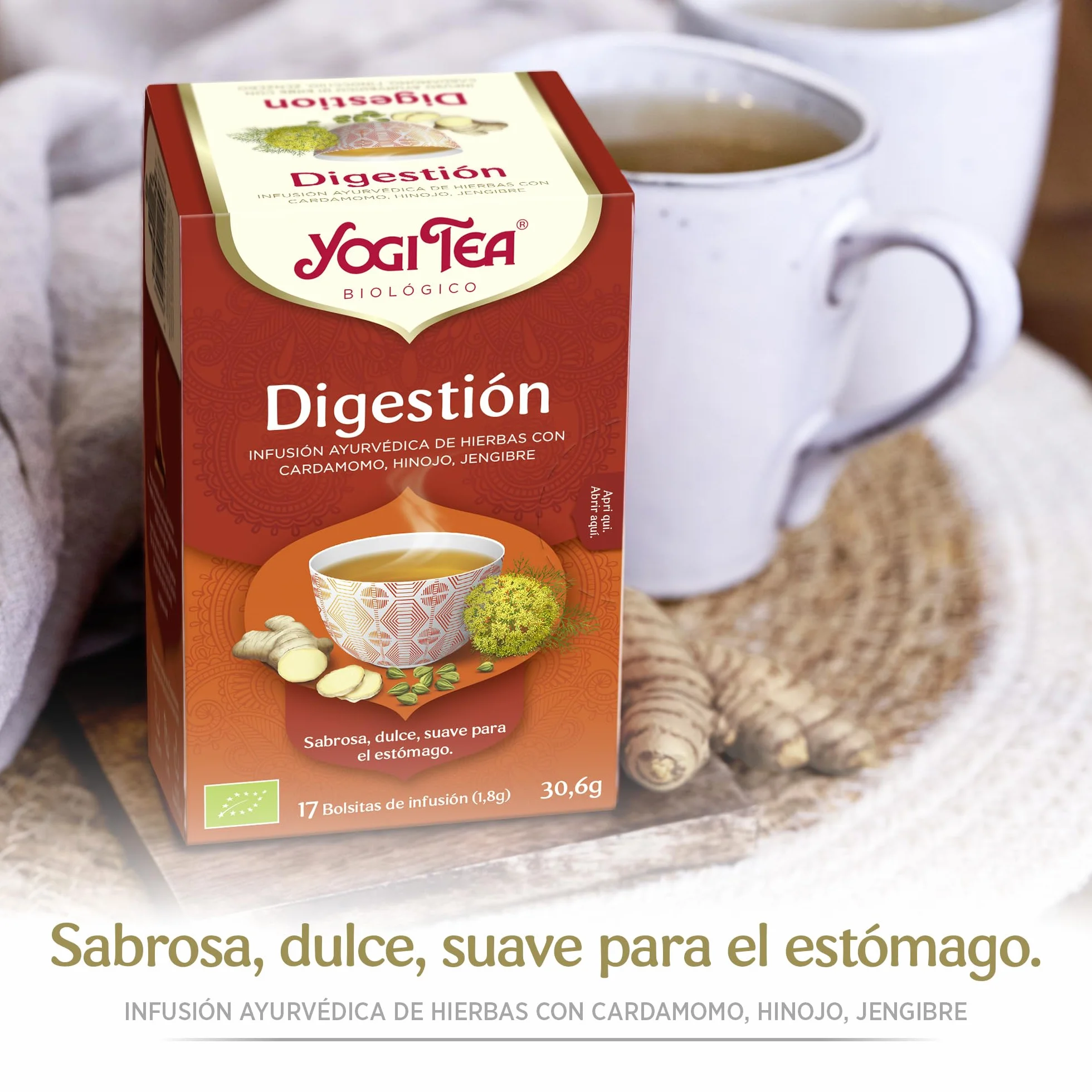Yogi Tea Digestión Infusión Ayurvédica Cardamomo Hinojo Jengibre Sin Cafeína Pack 3x17 bolsitas