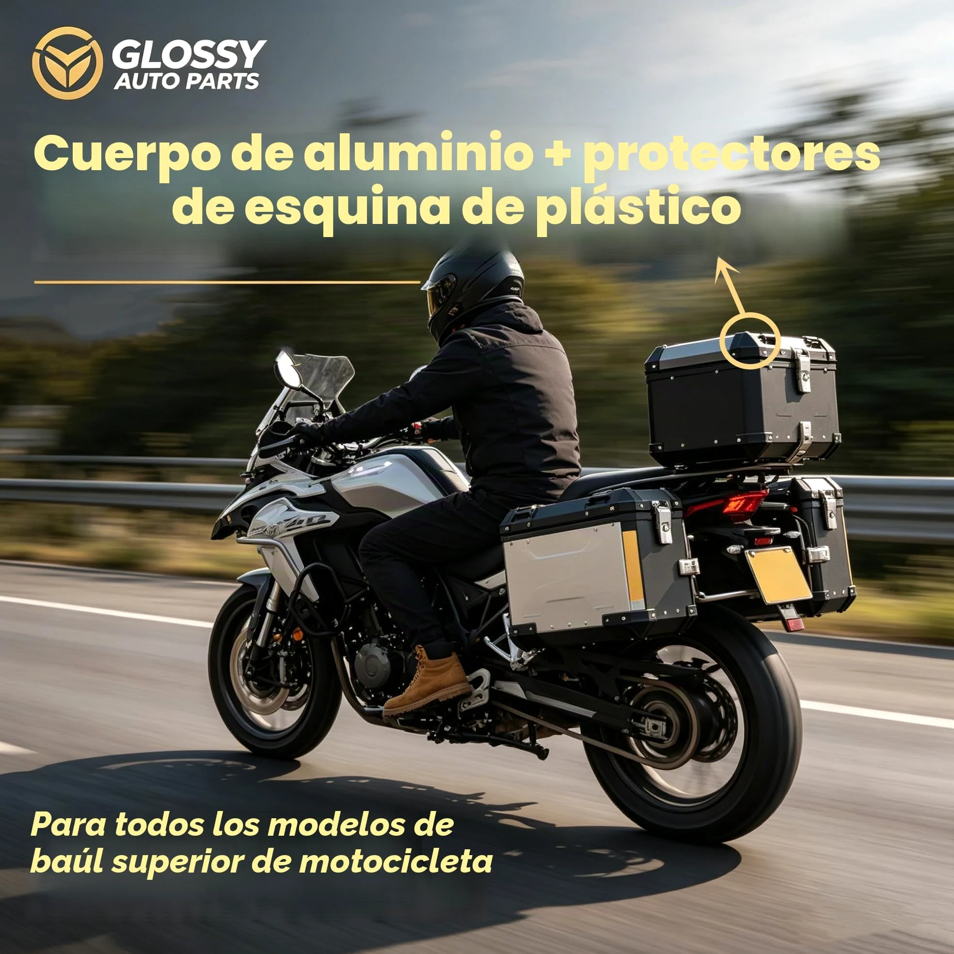 Plata 65L Maletín Superior para Moto, Maletín Universal de Aluminio Impermeable con Cierre de Seguridad para Guardar el Casco