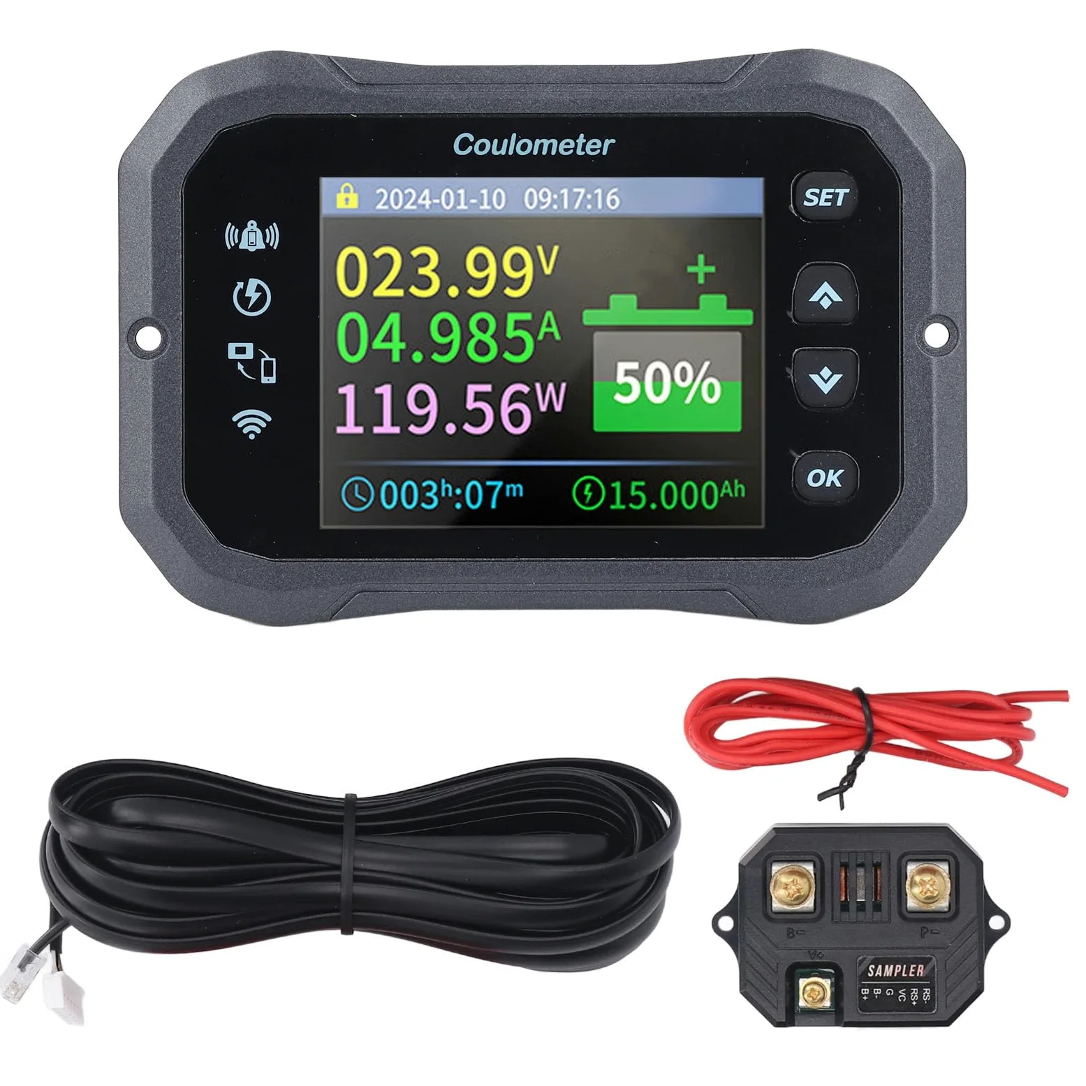 FTVOGUE Monitor de Capacidad de la Batería KM105F Monitor de Batería Wifi 2.4 Pulgadas HD Color LCD Monitoreo Remoto Large Bloque de Texto Large Buzz