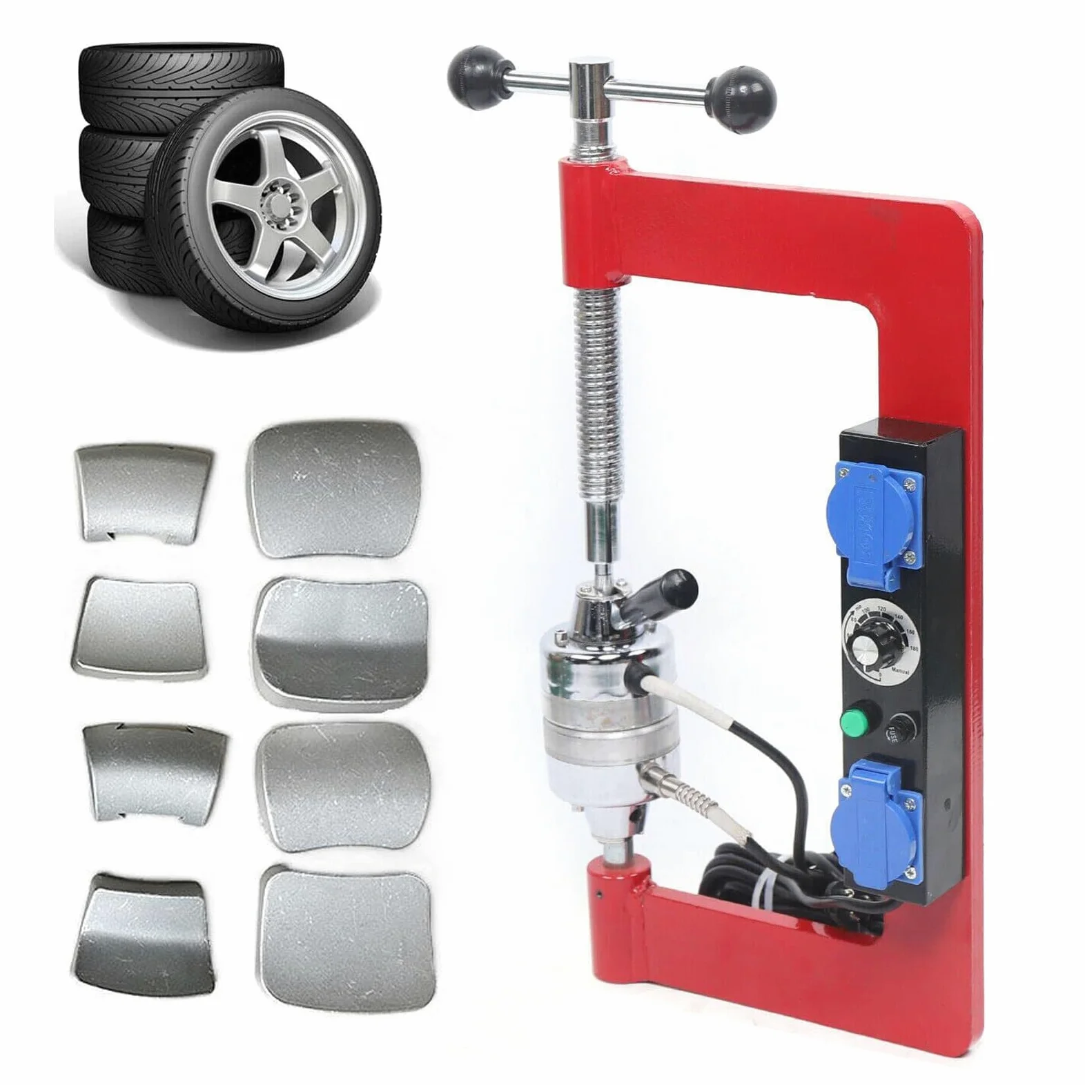 Kit de reparación automática de neumáticos con tiempo y altura ajustables, incluye 8 moldes para calefacción y vulcanización, ideal para el mantenimiento de neumáticos de automóviles y camiones