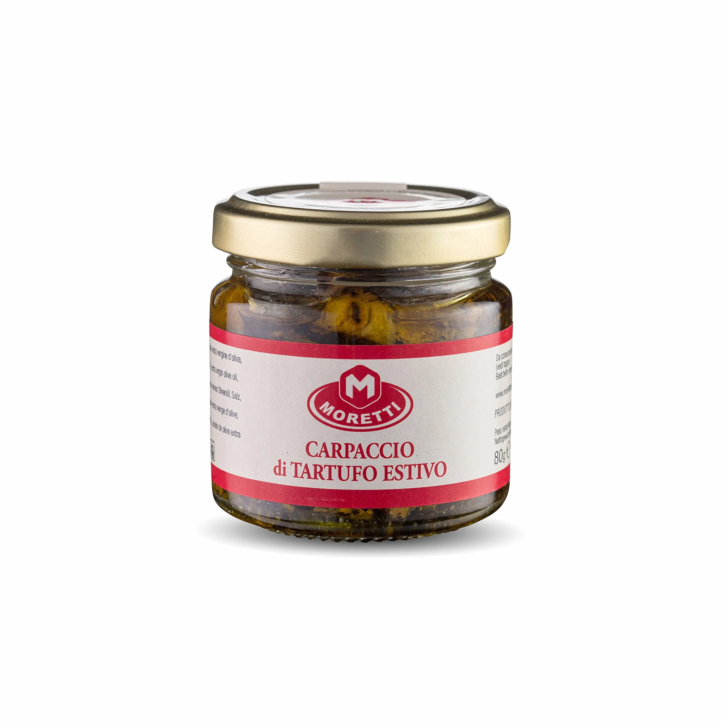 Moretti Carpaccio de Trufa de Verano Trufa negra en rodajas 80g Envasado en Tarro de Cristal Italia