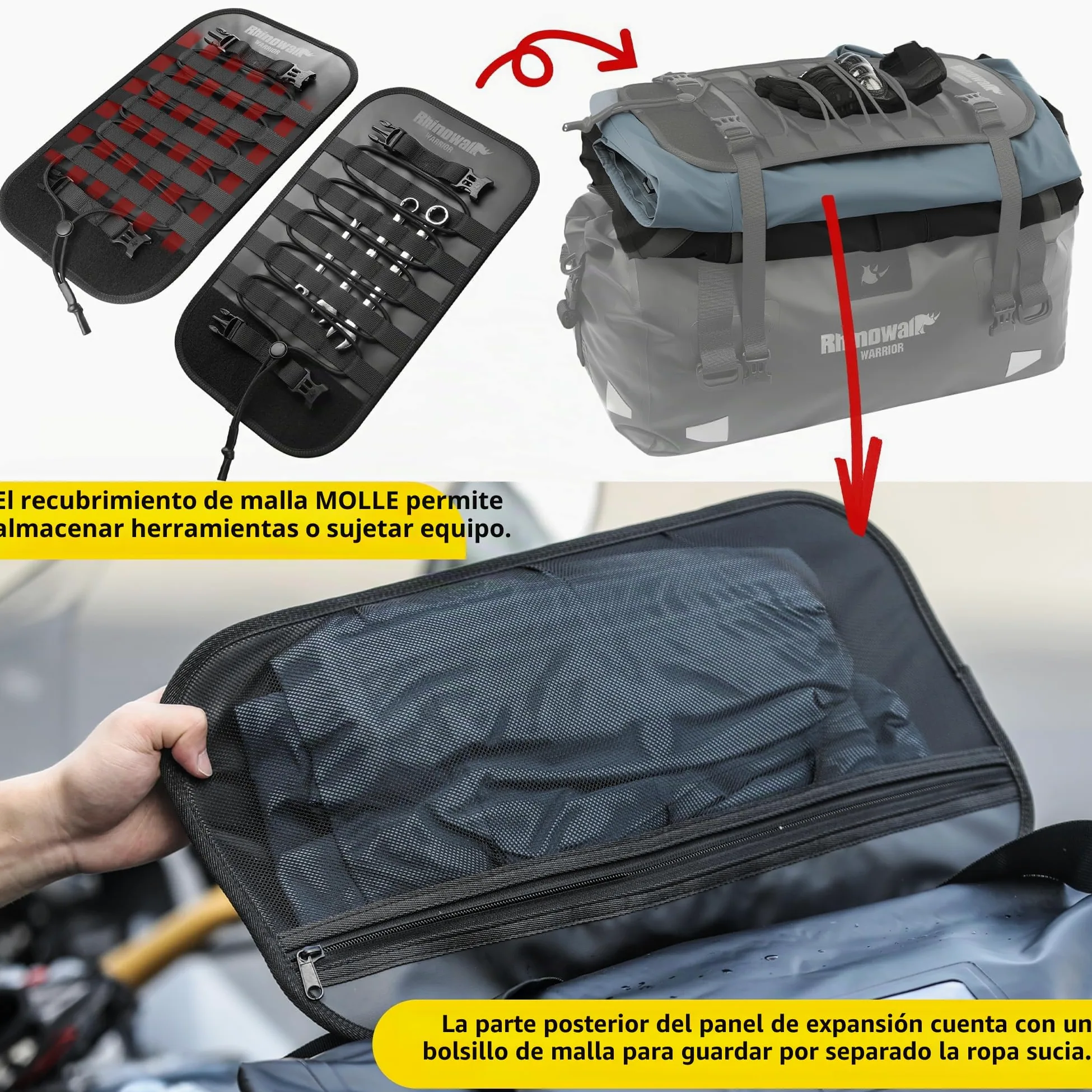 Bolsa trasera para moto Rhinowalk, equipaje de viaje impermeable para motocicleta con gran capacidad de almacenamiento para camping, navegación en bote, ciclismo, 40L - Negro