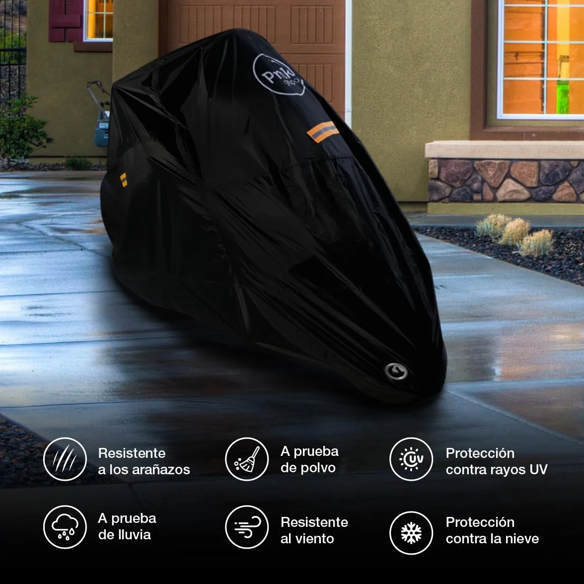 PMK GRUPO | Funda para Moto Impermeable 190T Talla L (245x105x125 cm) | Cubierta para Motocicleta y Scooter Exterior | Protector UV, Antirrobo con Ojal para Candado, Hebilla Antiviento y Reflectante