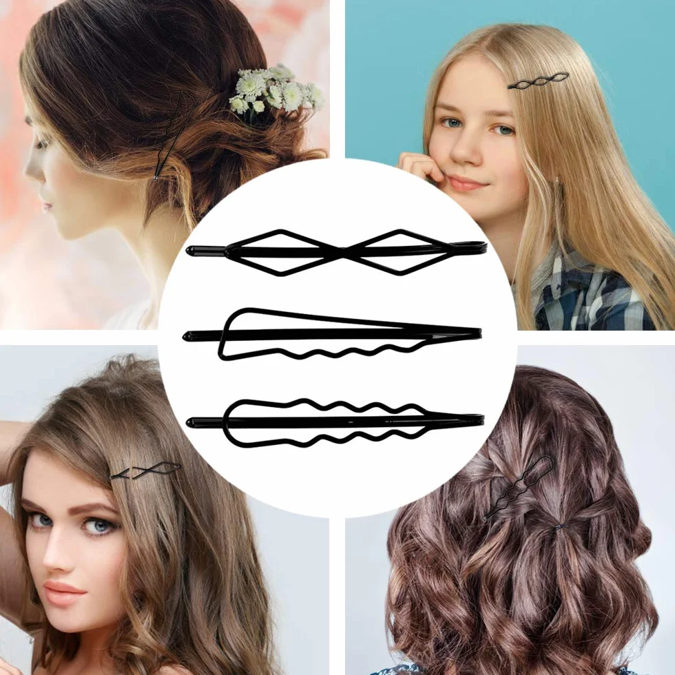Pinza Para el Cabello Geométricas de Metal, 24 Piezas, 8 Estilos Horquillas para Mujeres