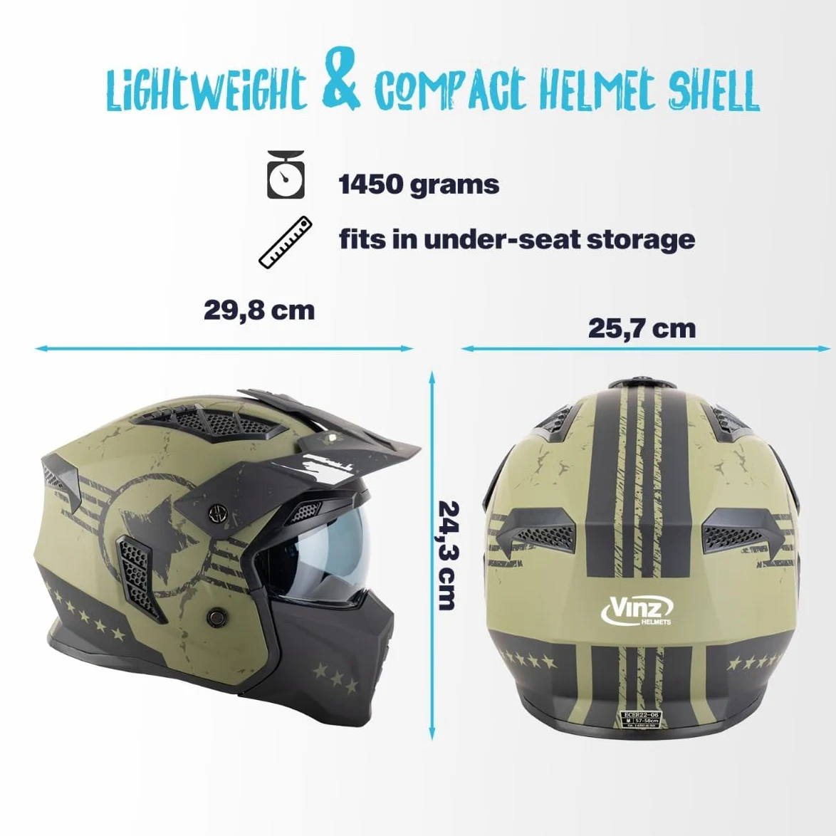 VINZ Shikoku - Casco Jet / Streetfighter | Homologado ECE 22.06 | Casco de moto | Casco de moto | Casco Scooter con visera solar / Parasol | Casco Jet con protector de barbilla desmontable