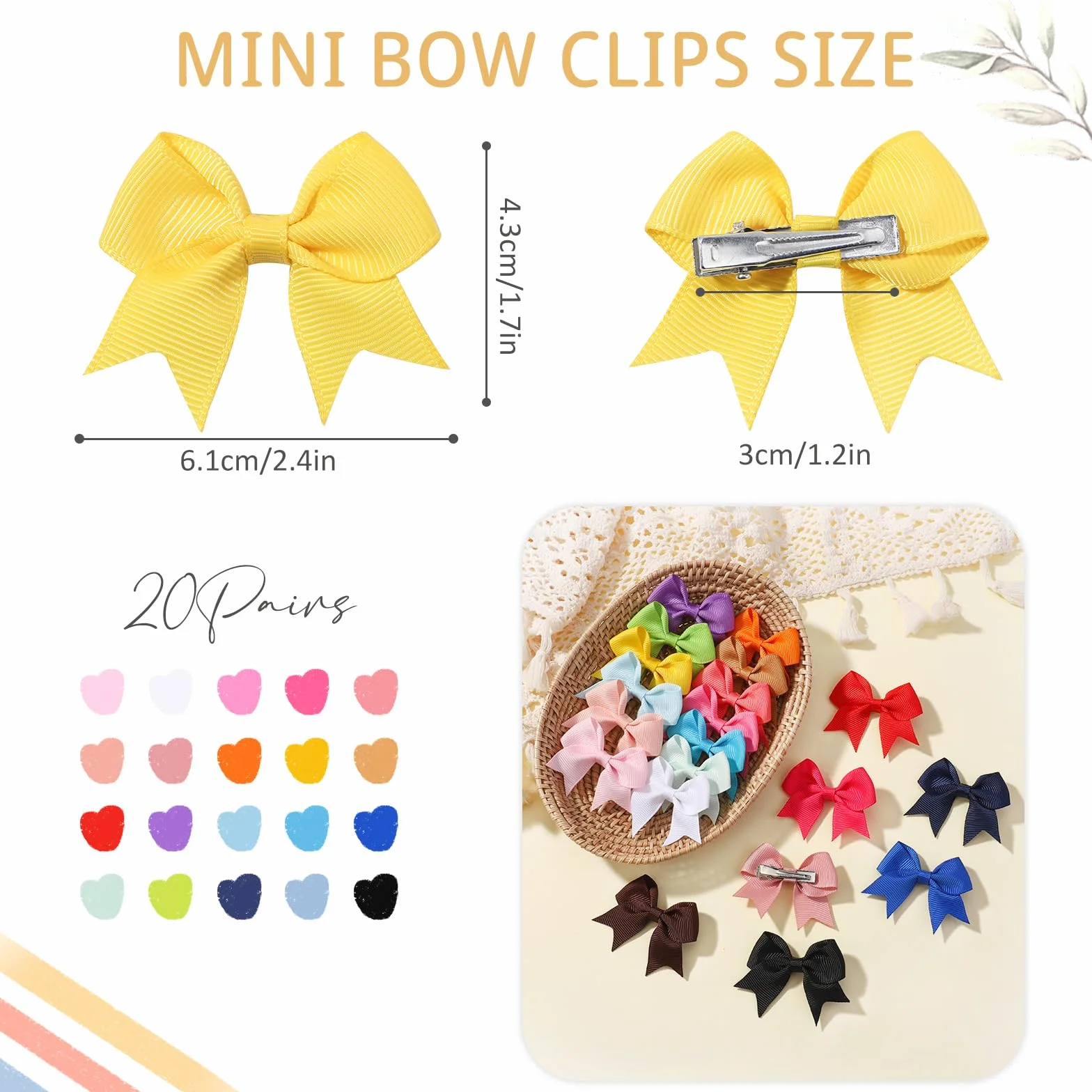 Ganchos con Clip de Cocodrilo y Lazos de Grogrén de 6 cm, Jollybows, Accesorios para Bebés y Niñas