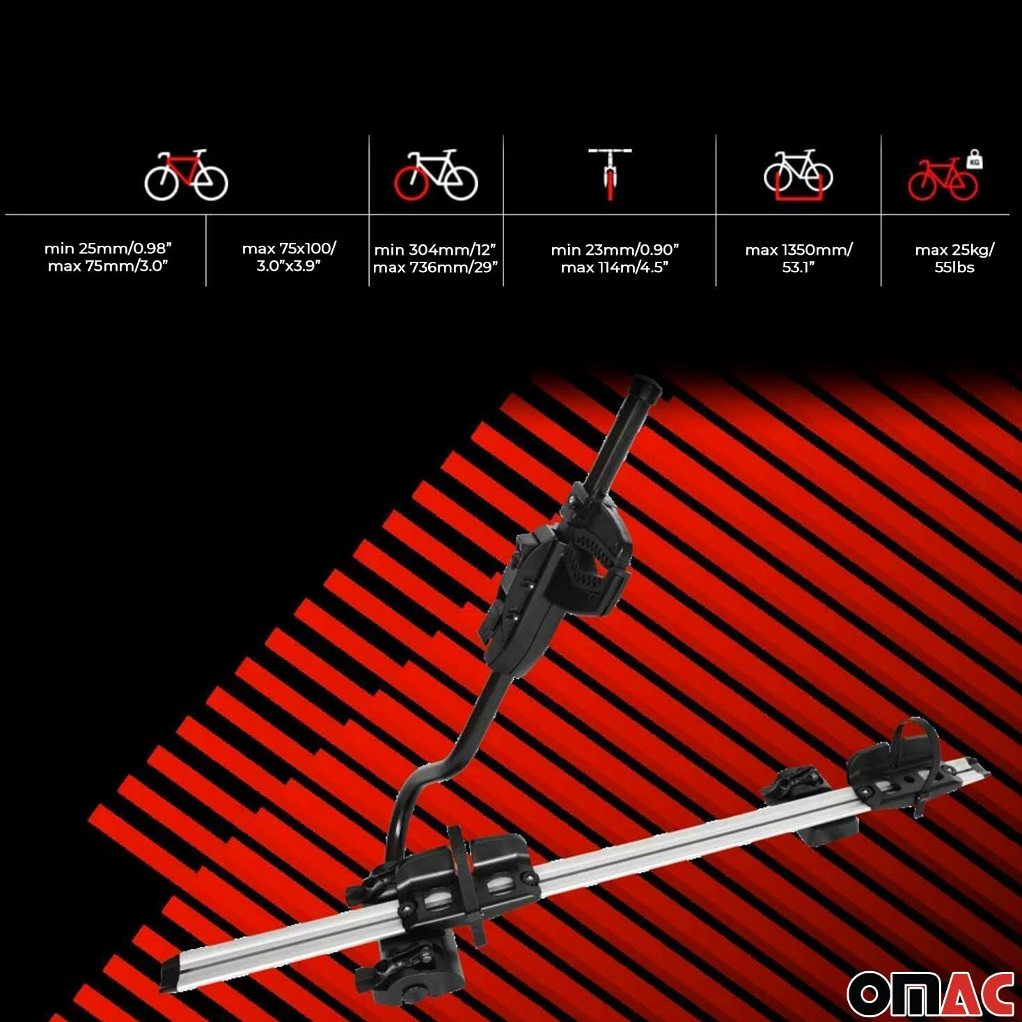 OMAC Portabicicletas P-Style Dachfahrradträger Compatible con Bicicletas bis 25 kg TÜV Acero