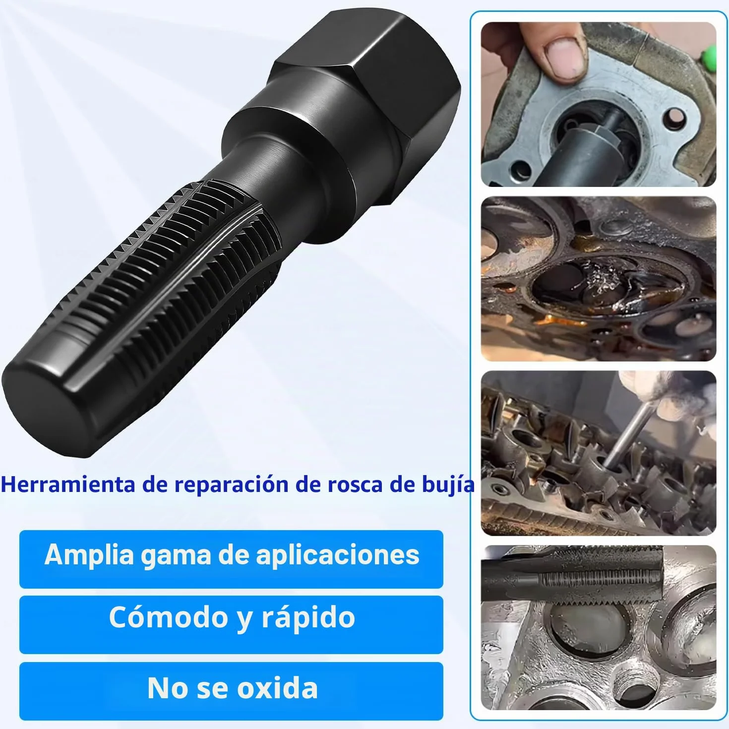 ZKTOOL 5 Piezas M14 x 1.25 Kit de Reparación de Roscas de Bujía, Kit de Roscado de Cabeza de Cilindro, Herramienta de Reparación de Roscas de Cilindro de 14 mm Reamer, 4 Insertos de Rosca