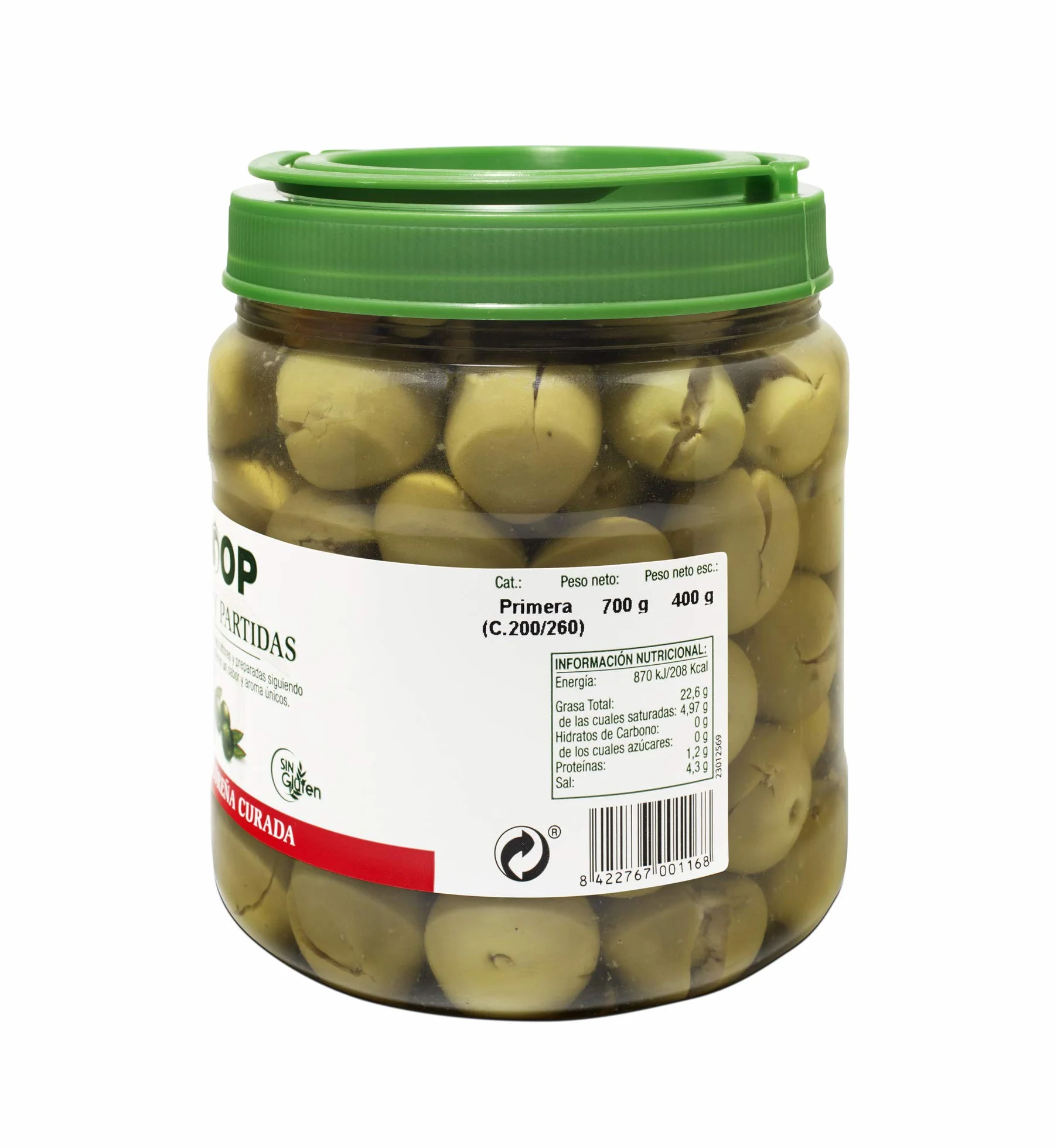 Aceitunas Verdes Aloreñas Aliñadas Partidas DCOOP Olivas 400 g