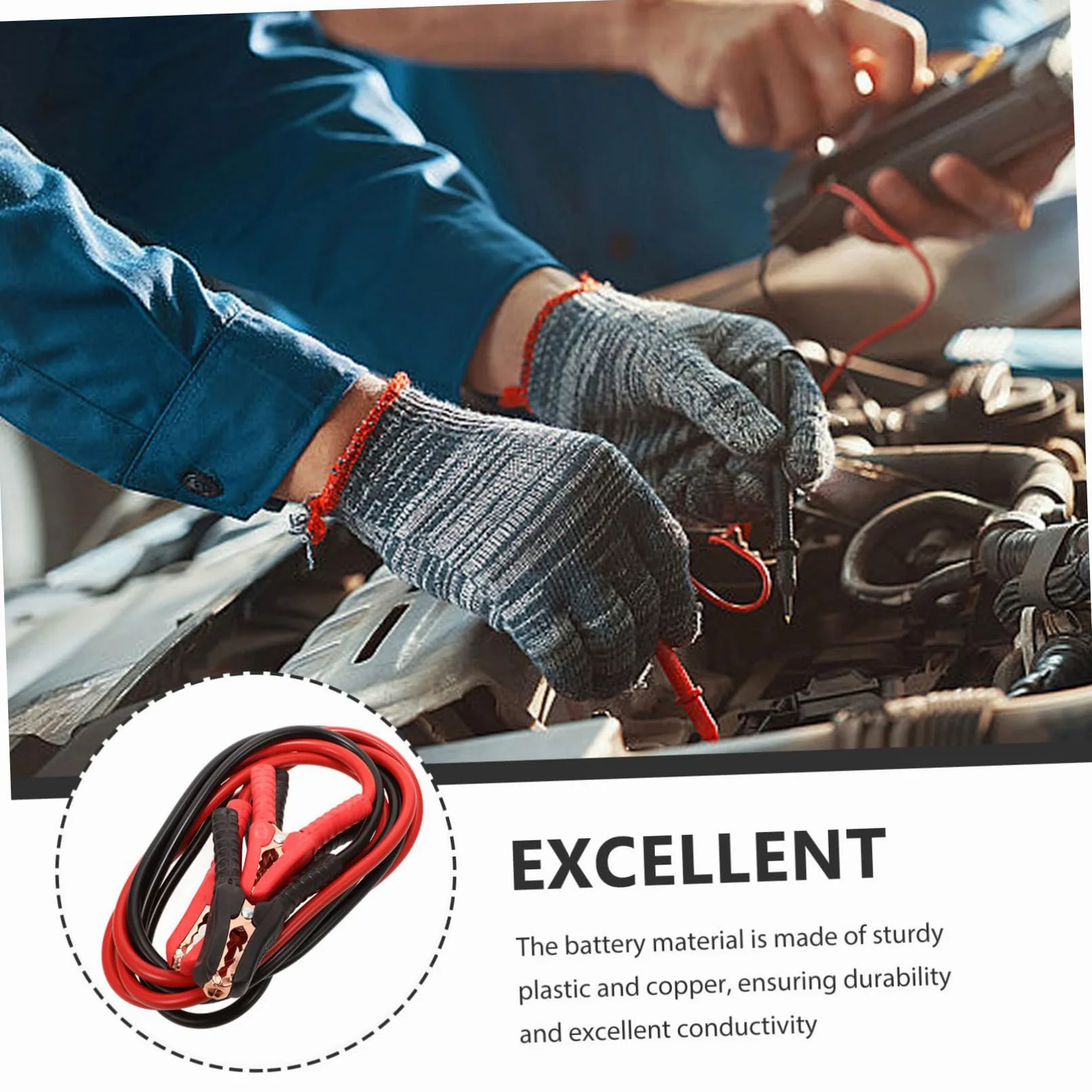 Cable de Arranque de Batería de Coche 2, 5m Cobre Plástico | Vehículo y Batería, Uso en Emergencias, Conexión Práctica y Cómoda, Referencia Eléctrica