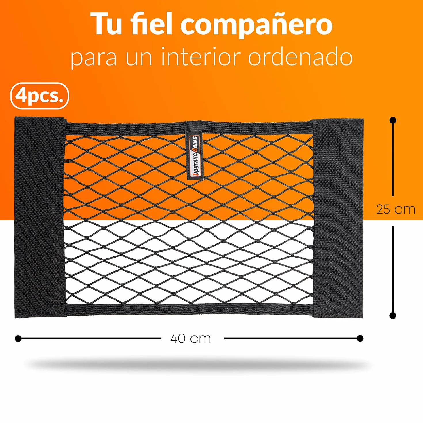 Upgrade4cars Red de Maletero para Coche | 4 Redes Portaobjetos 40 x 25 cm Pequeño y Útil | Bolsa Malla Baul Elastica | Accesorios Coches Interior