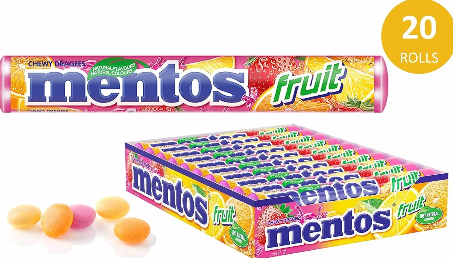 Mentos Caramelo Masticable 20x38g Frutas Variadas Caramelos Redondos