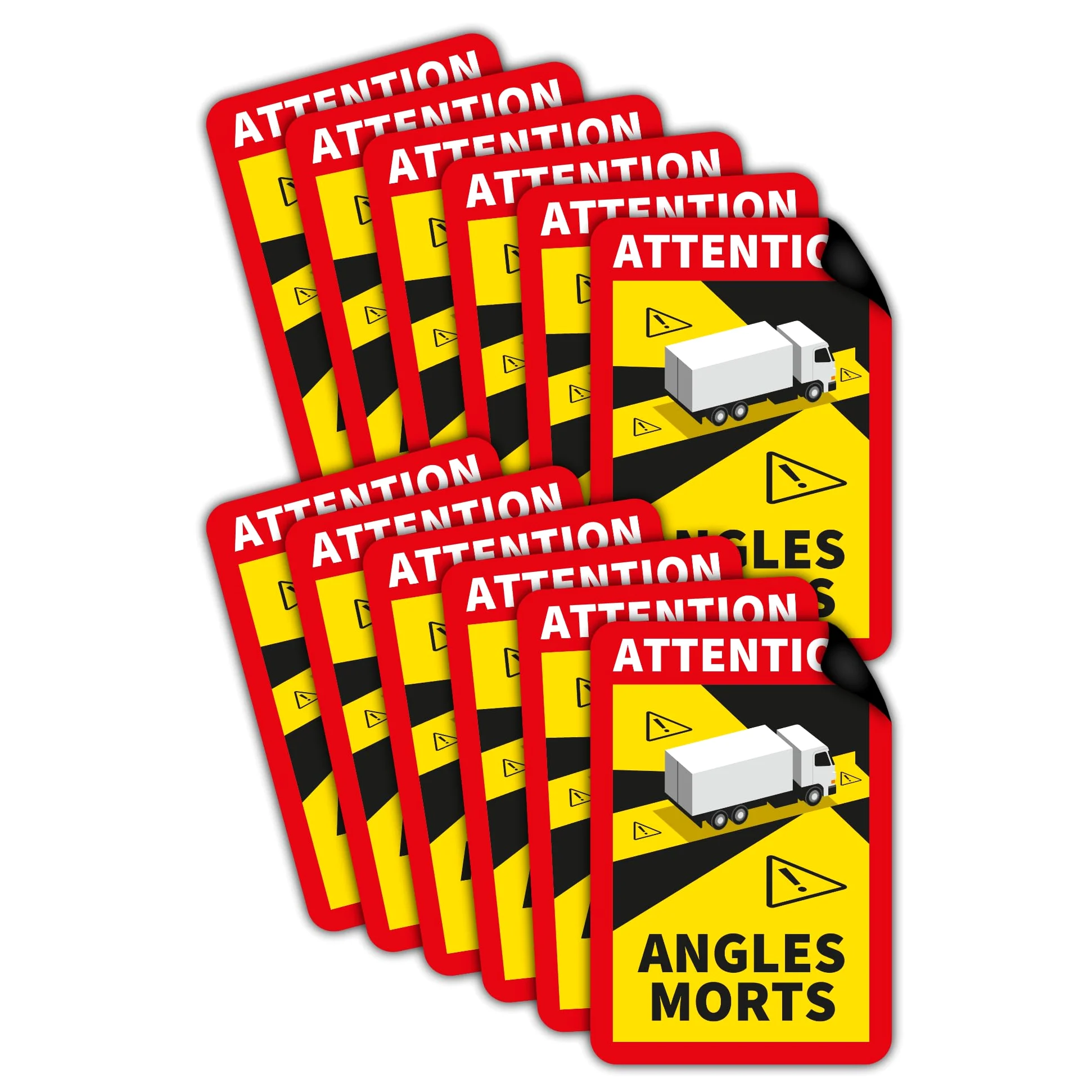 12 placas magnéticas Attention Angles Morts, 25 x 17 cm, para camiones y caravanas, cartel de advertencia para Francia con protección UV