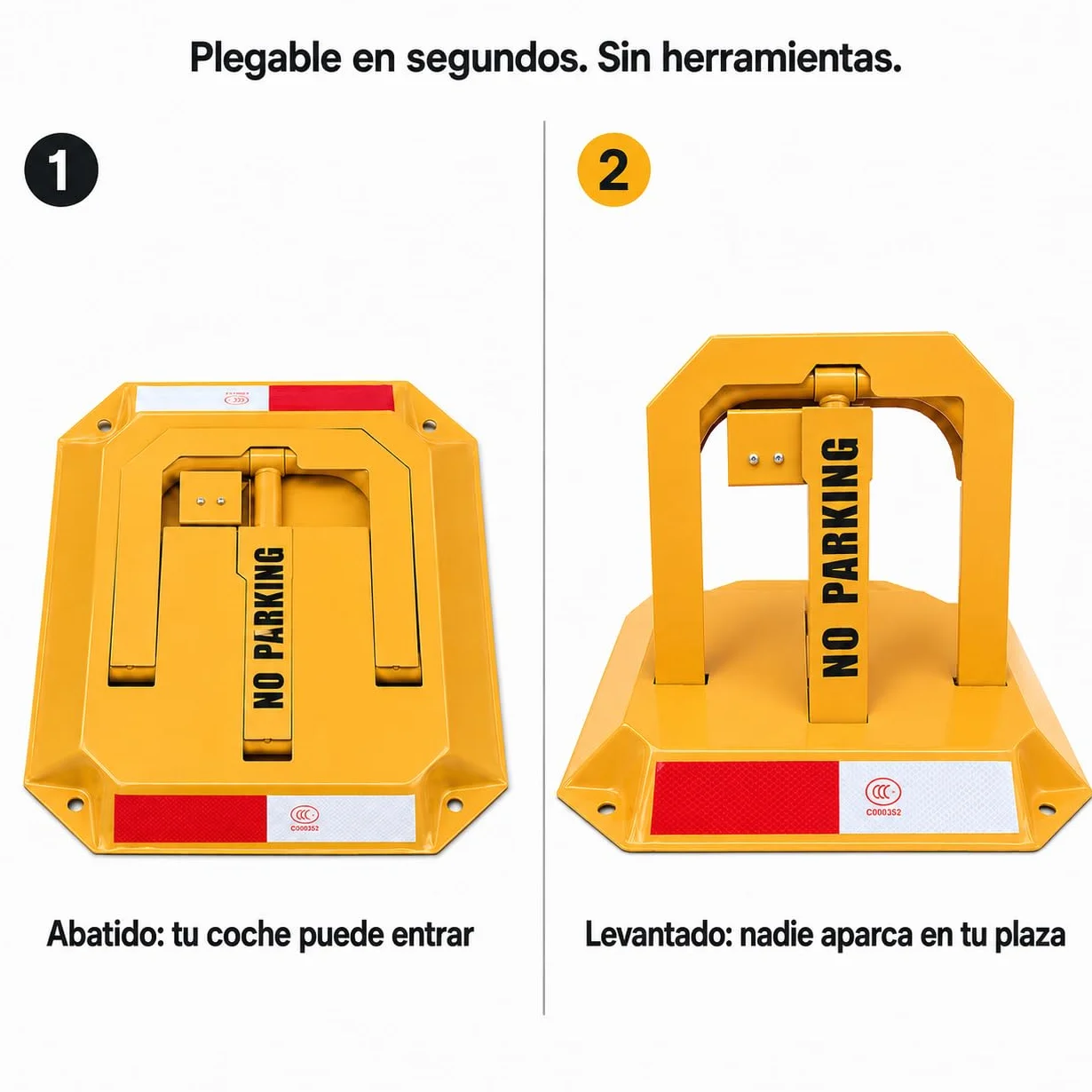 Bloqueador Plegable para Parking con Llave - Cepos Parking - Barrera Parking Seguridad - Cepo para Plaza de Garaje - Protección Antirrobo - Bolardos para Parking