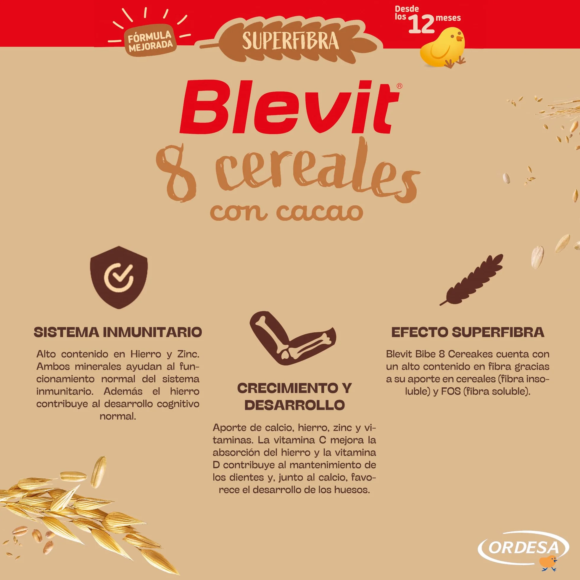 Blevit Superfibra 8 Cereales con Cacao 500g Papilla para Bebé desde 12 Meses