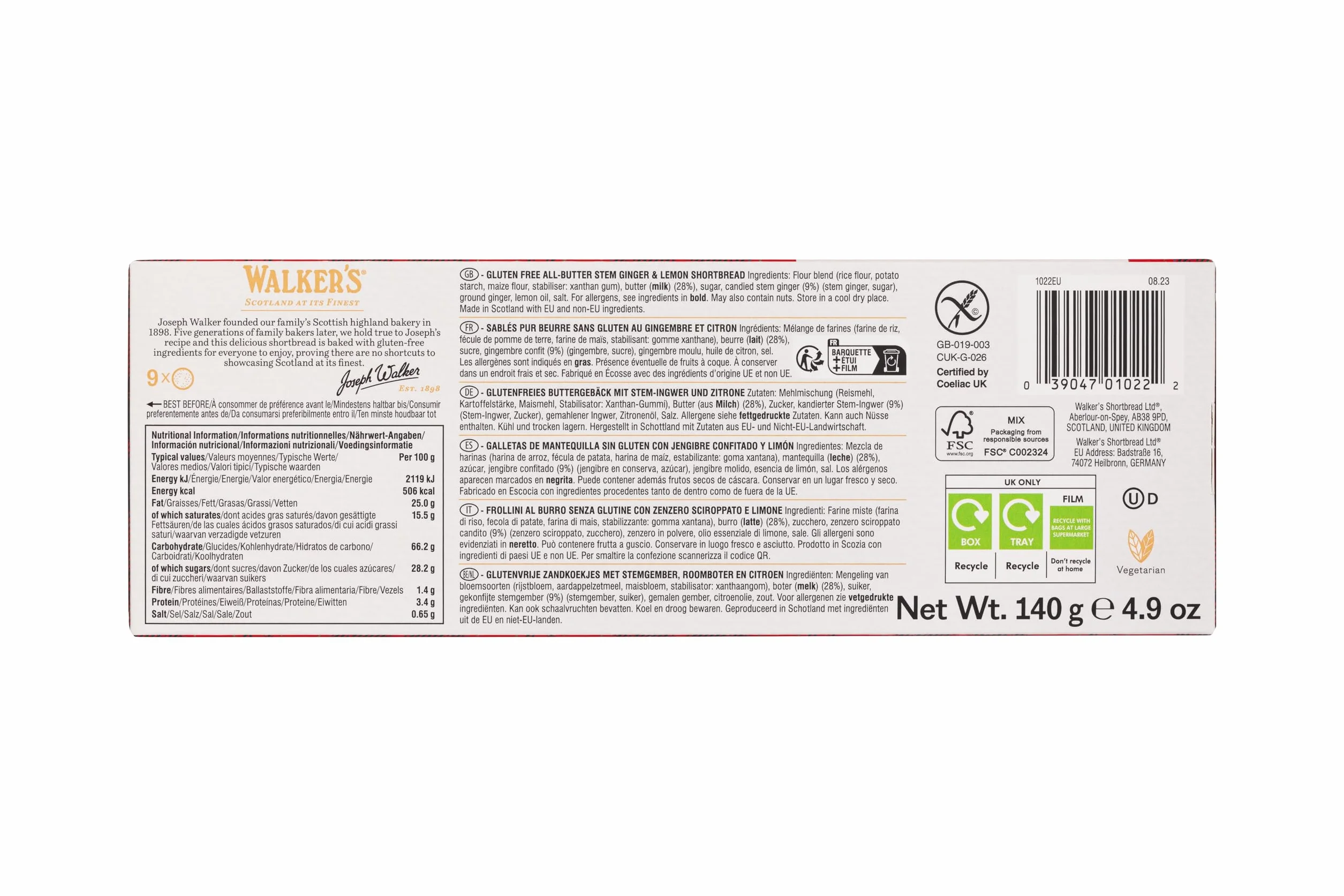 Walkers Shortbread Gluten-Free Ginger and Lemon, 4.9 oz