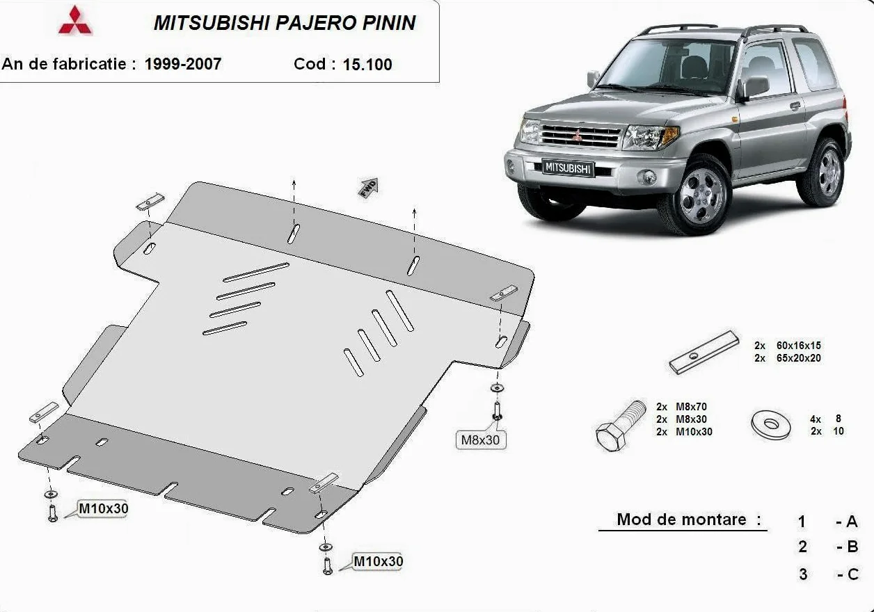 Protección metálica bajo motor compatible con Mitsubishi Pajero Pinin - (1997-2007)