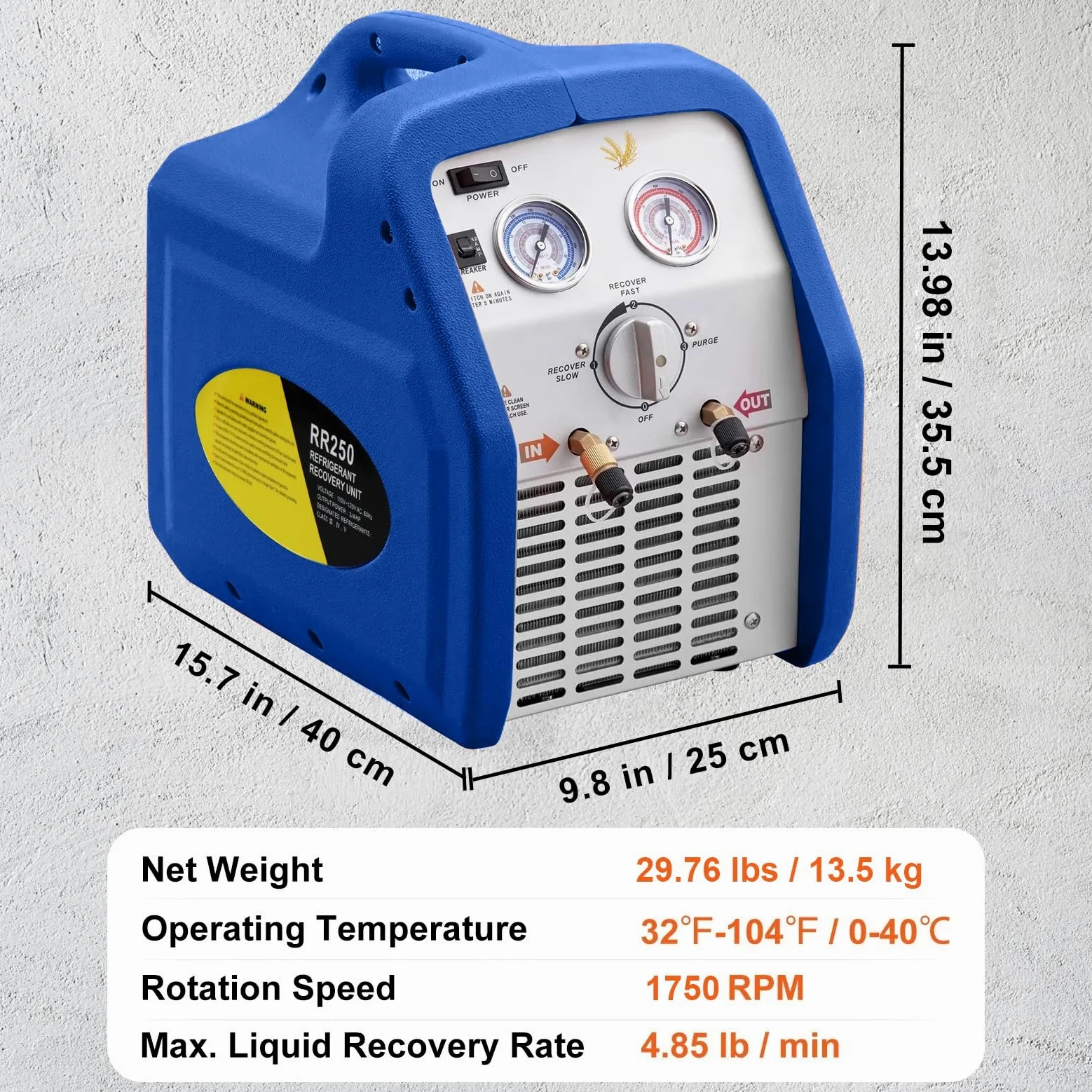 Máquina de Recuperación de Refrigerante Portátil, 3/4 HP, 220V, Recuperadora de Refrigerante de Doble Cilindro, para el Mantenimiento de Vehículos con Aire Acondicionado