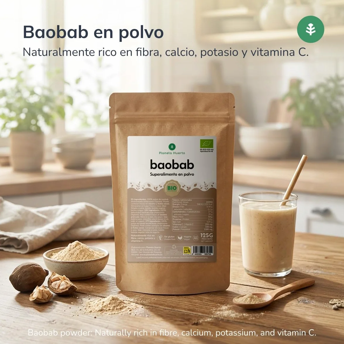 Baobab en Polvo Ecológico 125 g - Superalimento Natural Rico en Vitamina C y Antioxidantes