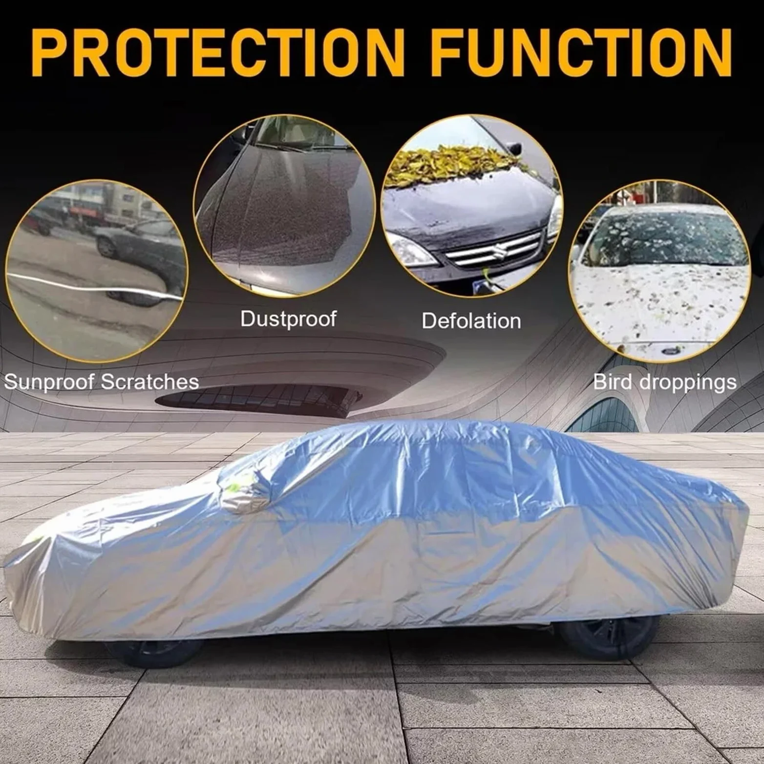 Funda de Coche Parasol Universal para Coche, protección contra el Polvo y el Sol, con Tiras Reflectantes, para Hatchback, sedán y SUV. Funda de Coche Exterior(XXL-5.3X2.0X1.50M,Silver)