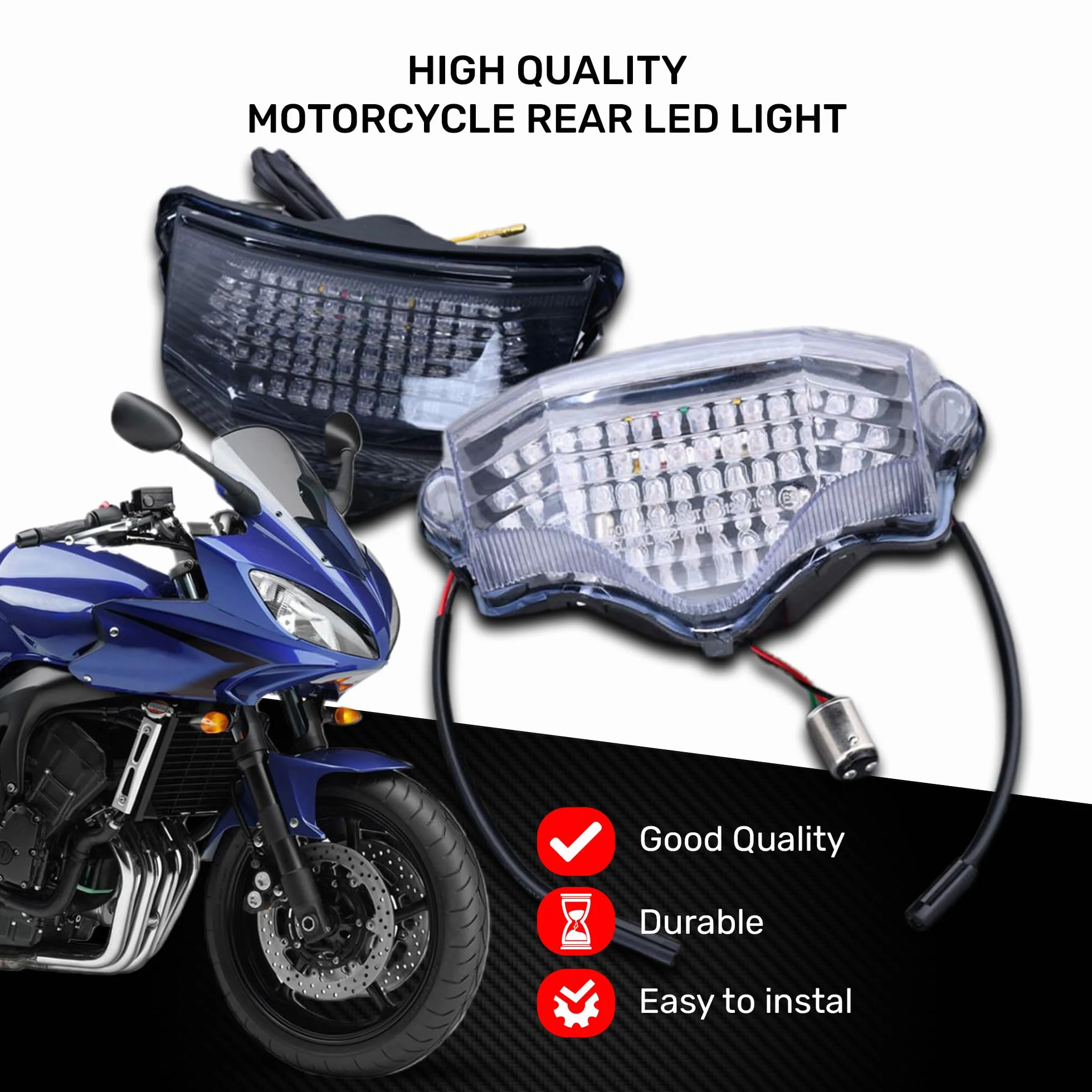 aVDB-moto Luz Freno LED compatible con YAMAHA FAZER 600 FZ6-S 2004-2014, FAZER 600 FZ6-N 2004-2014 Plug & Play con Intermitentes (Tintado)