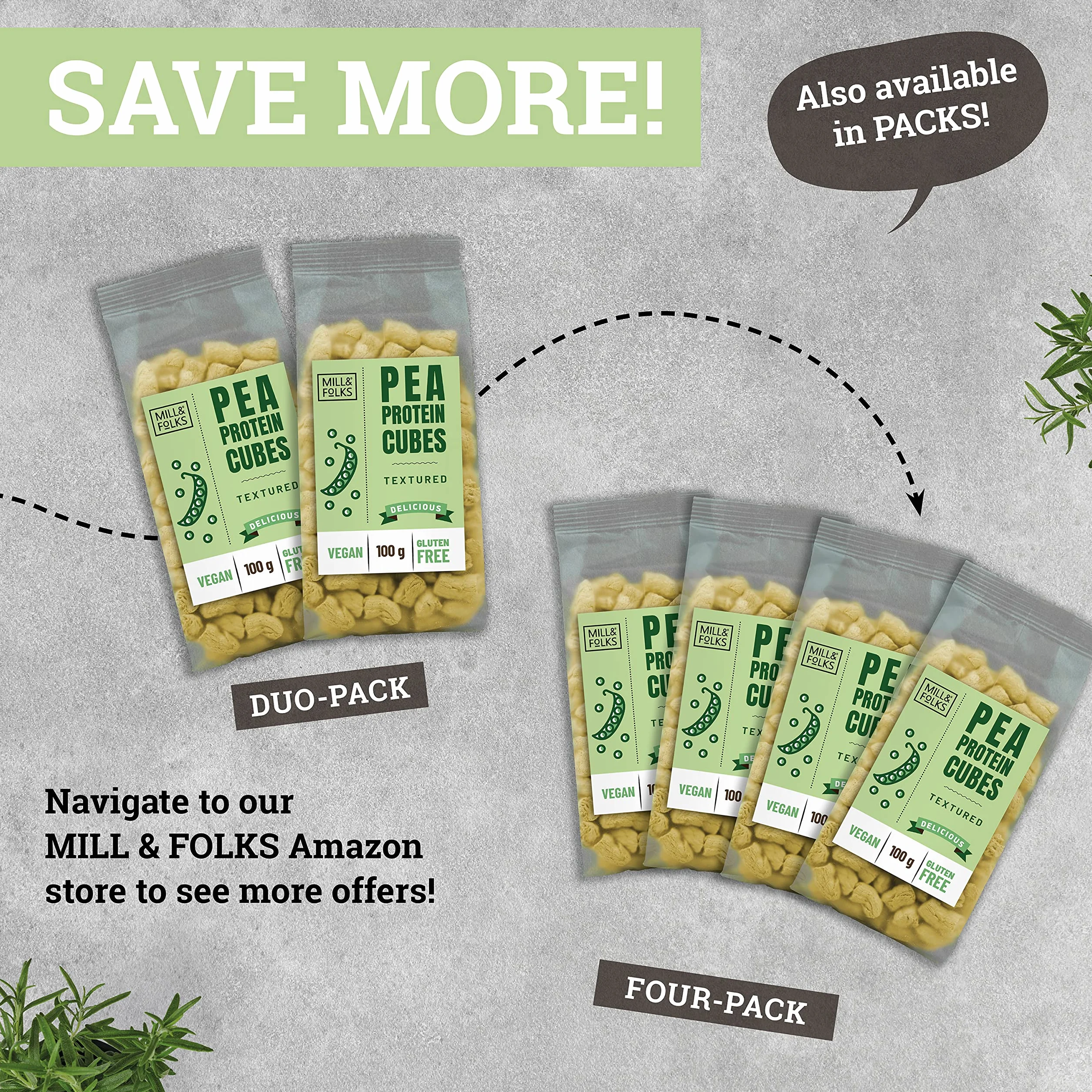 Mill & Folks Cubitos de Proteína de Guisante 4x100g Vegano sin gluten