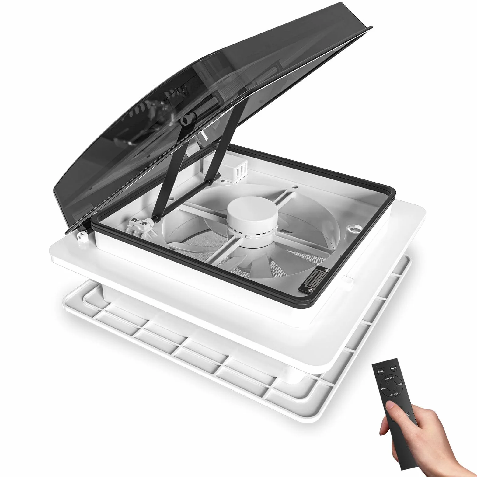 2012 Ventilador de ventilación de techo para caravanas, Nivel de ruido ultrabajo de escape reversible con sensor de lluvia, ventilador permanente de nivel automático para autocaravana camper
