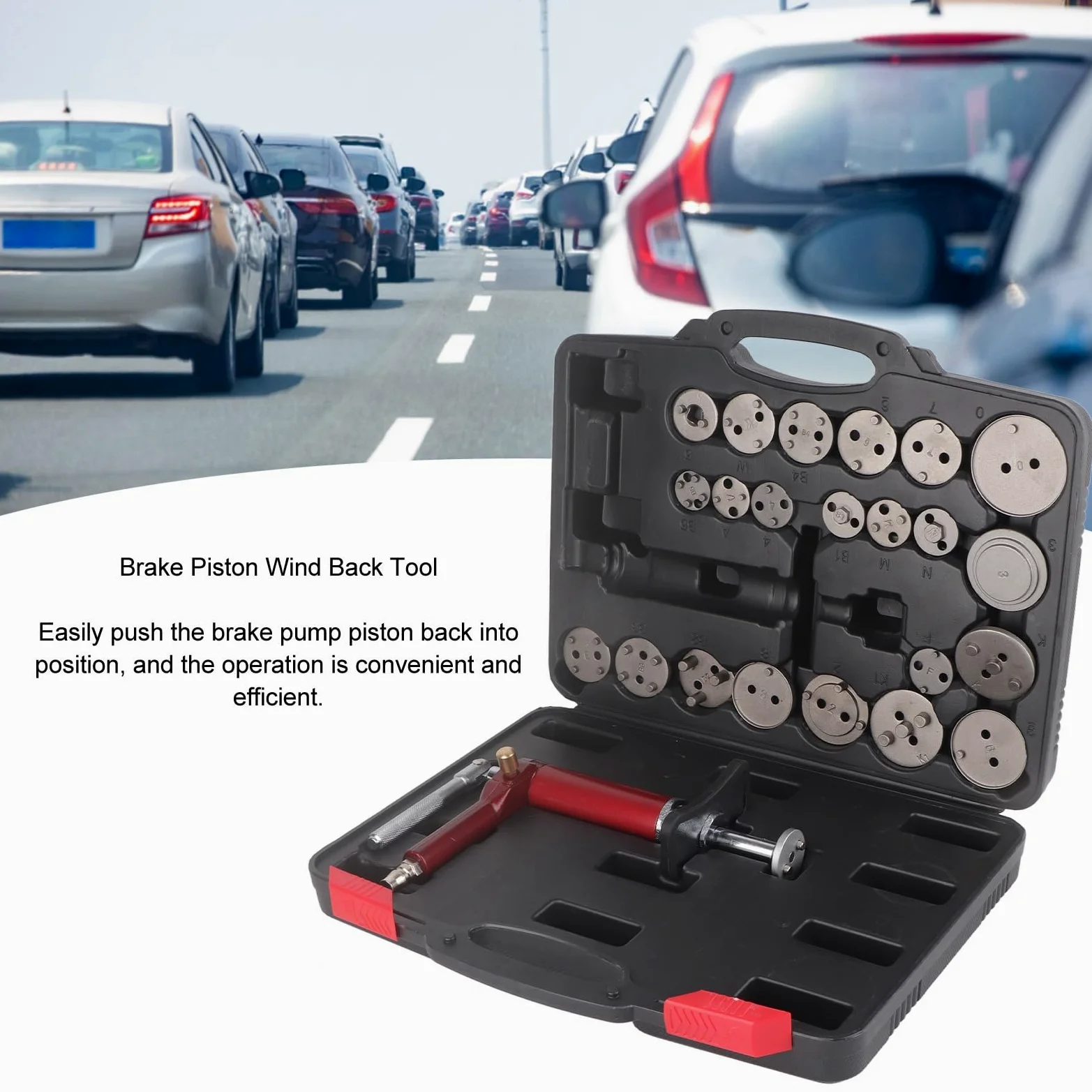 Kit de herramientas de retroceso de pistón de freno de 24 piezas, 45 acero 118 psi, herramienta de rebobinado de compresión de pistón de freno universal, pinza de freno neumática