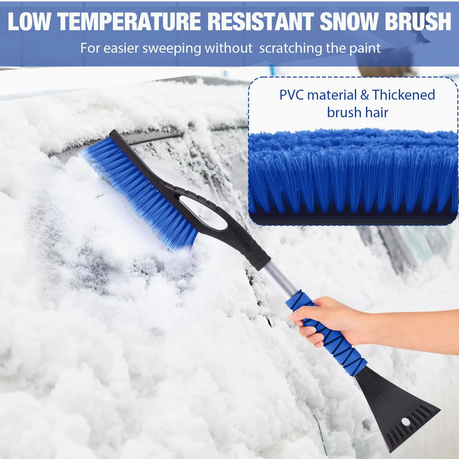 Gisafai Paquete de 10 cepillos de nieve de 27 pulgadas y raspadores de hielo desmontables para parabrisas de automóvil, raspador de nieve con cómodo agarre de espuma, herramienta de eliminación de