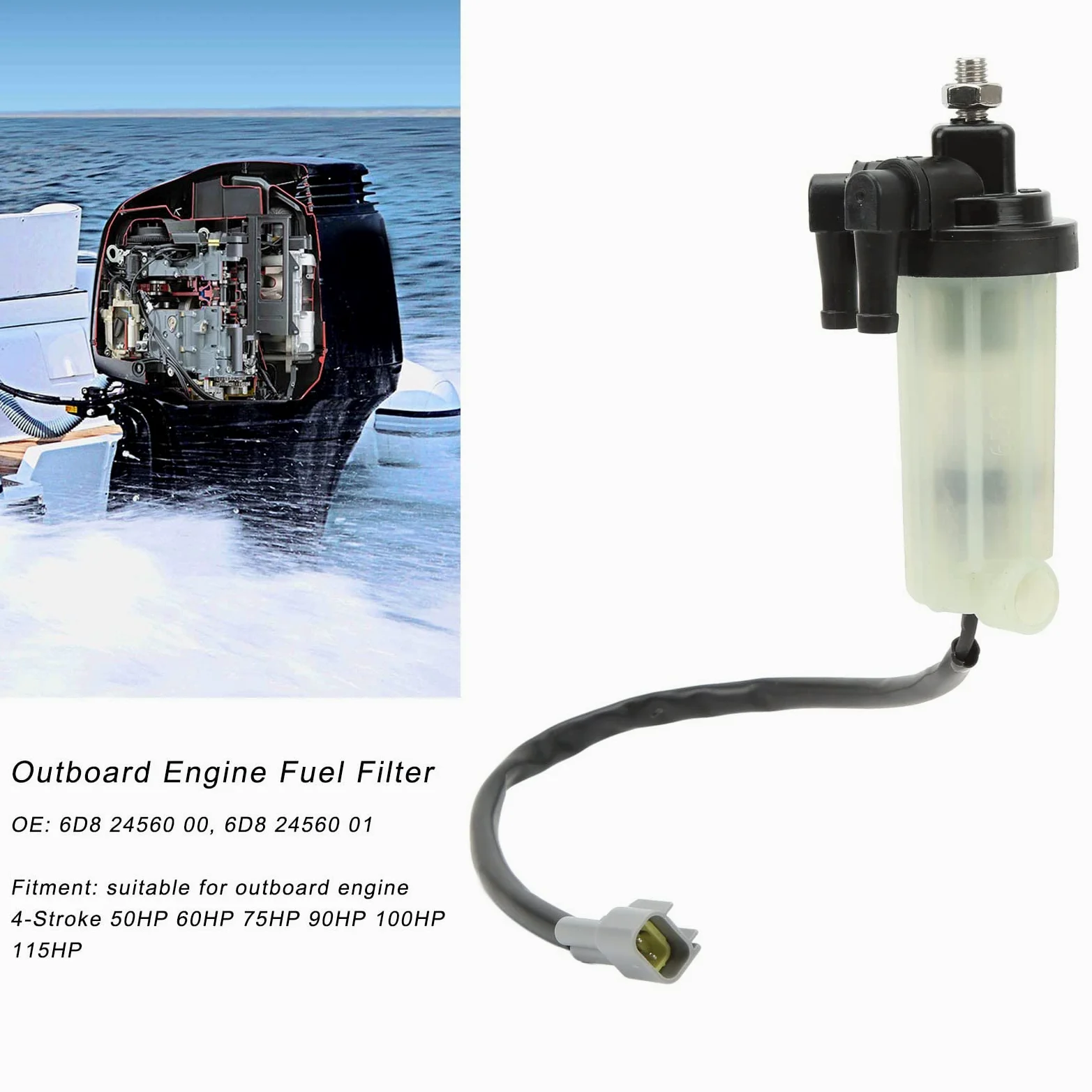 Filtro de Combustible para Motor fueraborda con línea 6D8 20 00, Conjunto de Filtro de Combustible para Motor fueraborda de 4 Tiempos 50HP 60HP 75HP 90HP 100HP 115HP