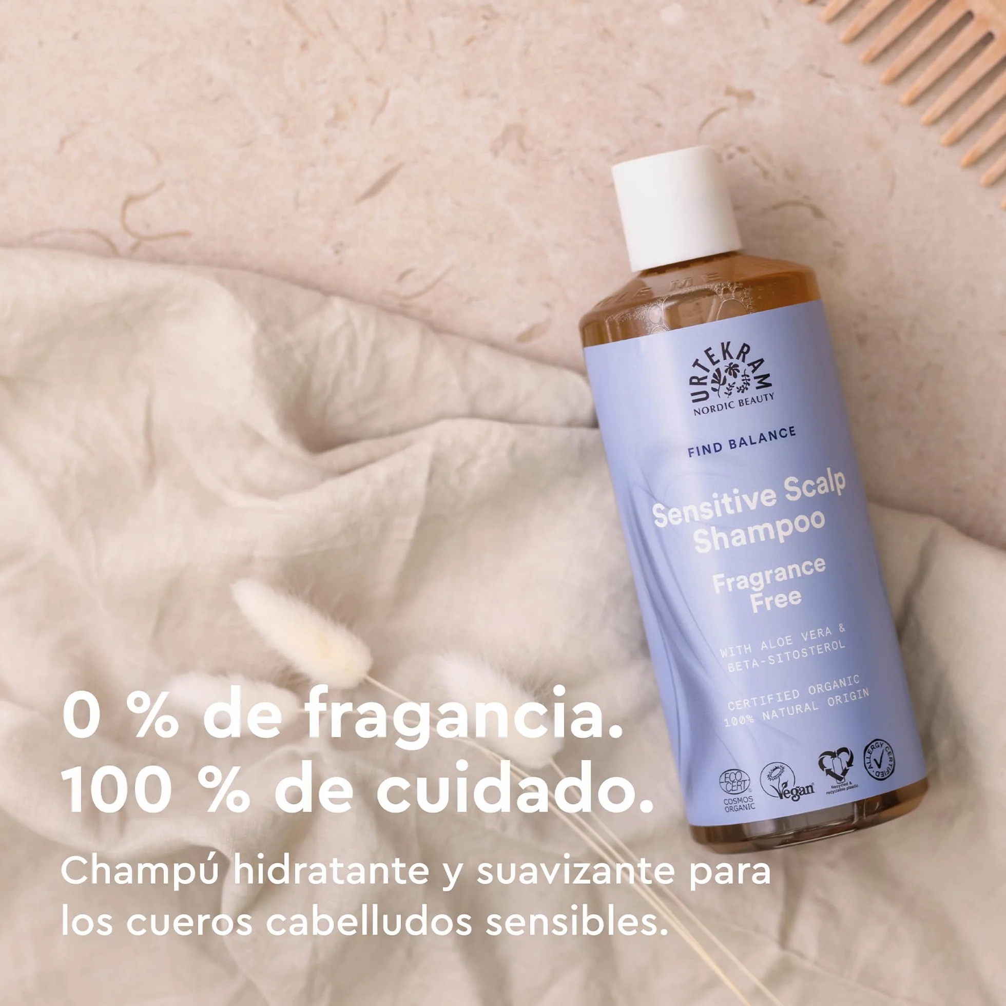Urtekram Champú Sin Perfume 500ml para Cuero Cabelludo Sensible Hipoalergénico Orgánico Vegano