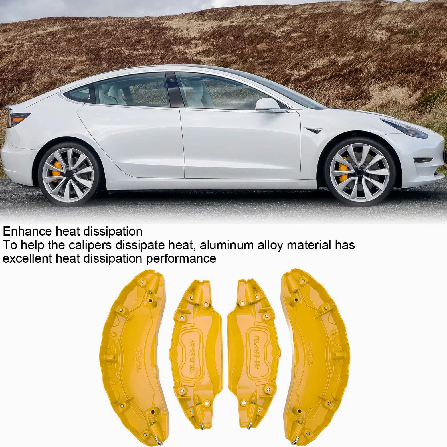 SIXRUN Cubiertas de Pinza de Freno de Coche de Aleación de Aluminio, Repuesto de Moda para Ruedas Modelo 3 de 18 y 19 Pulgadas, Kit de Instalación de 4 Piezas Incluido (Yellow)