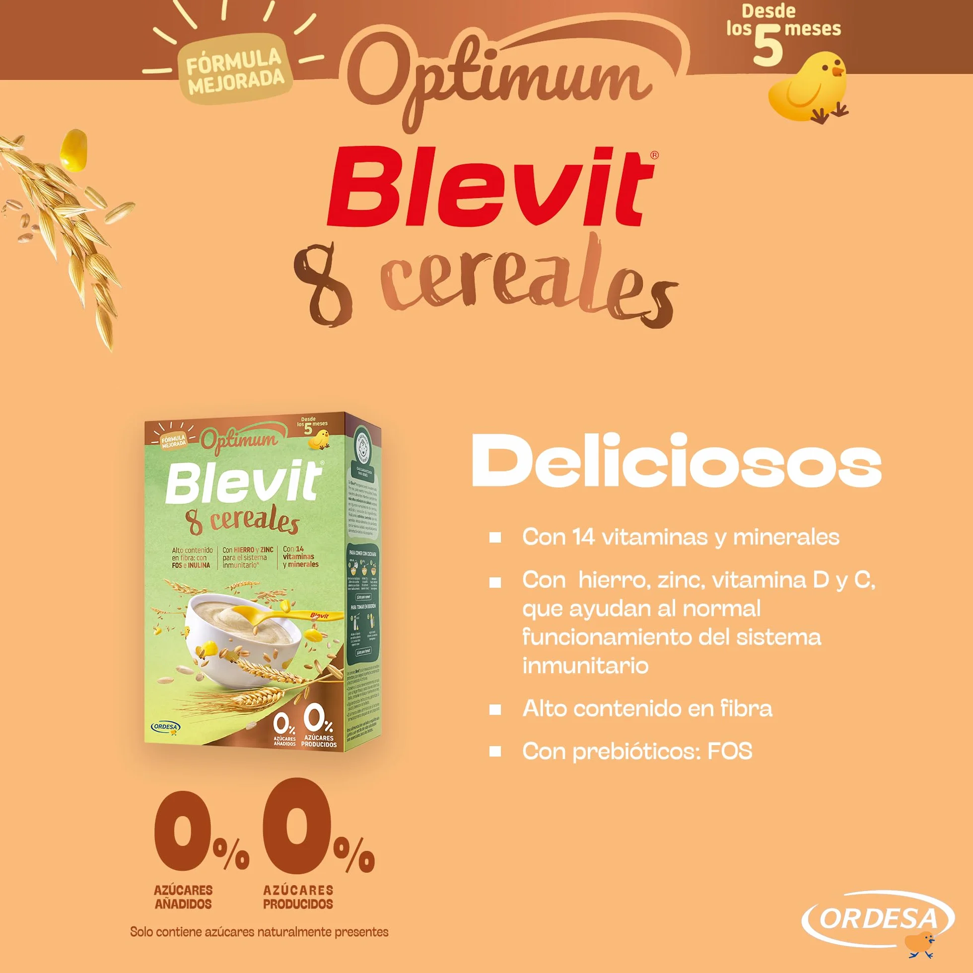 Blevit Optimum 8 Cereales 250g Papilla Bebé 5 meses 92% Cereales Vitaminas Minerales Fibra