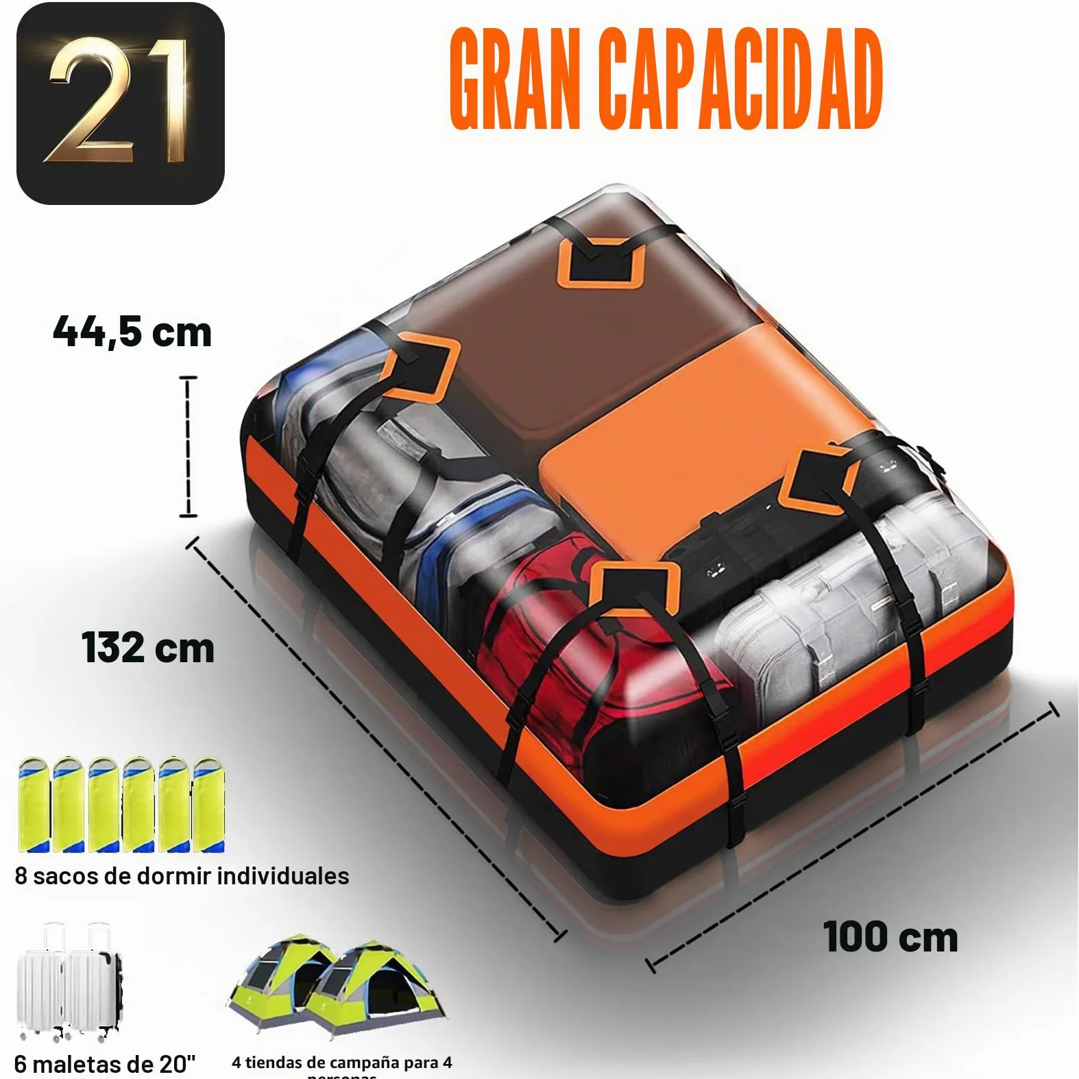 Cofre De Techo para Coche Plegable 585L, Impermeable, Bolsa De Techo 840d, Cofre De Techo Portátil, Caja De Equipaje, para Vehículos con/Sin Portaequipajes, Transporte De Equipaje