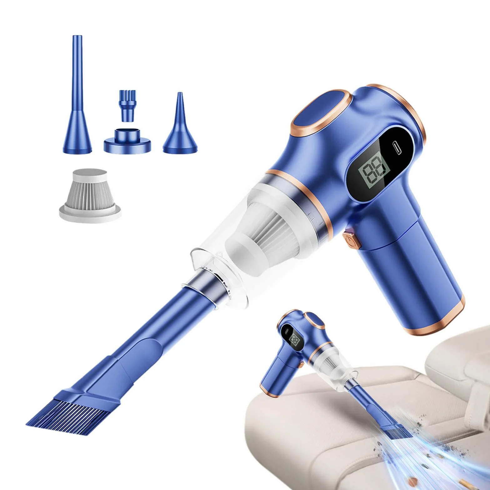 Aspiradora portátil para coche - Aspiradora de coche recargable inalámbrica de 120 W | Aspiradora de coche con pantalla de potencia y alta potencia de succión para vehículos, hogar, alfombras de coche