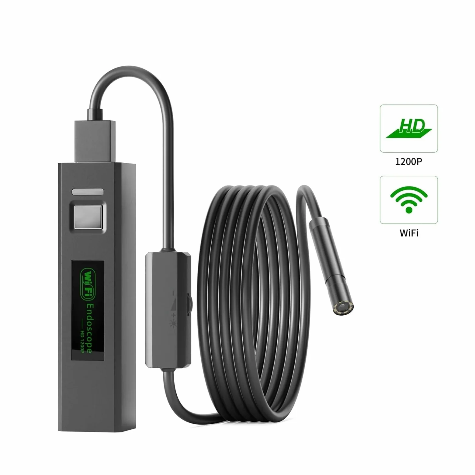 Endoscopio, Cámara endoscópica WiFi 1200P HD Lente Impermeable tubería inalámbrica inspección por boroscopio Industrial Coche(1m,Hard Cable)