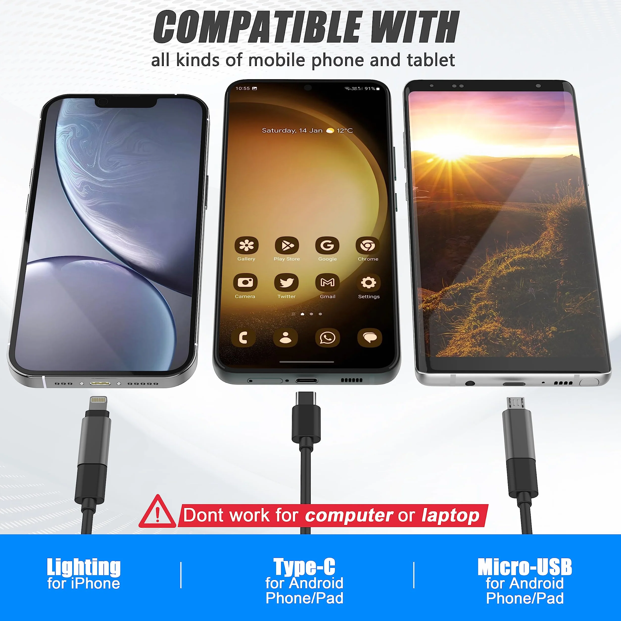 Boroscopio de inspección de Serpiente de Doble Lente 1920P, endoscopio pancellent Tipo C, cámara de Alcance con 8 Luces LED para Smartphone Android e iOS, iPhone, iPad, Samsung (5 M)