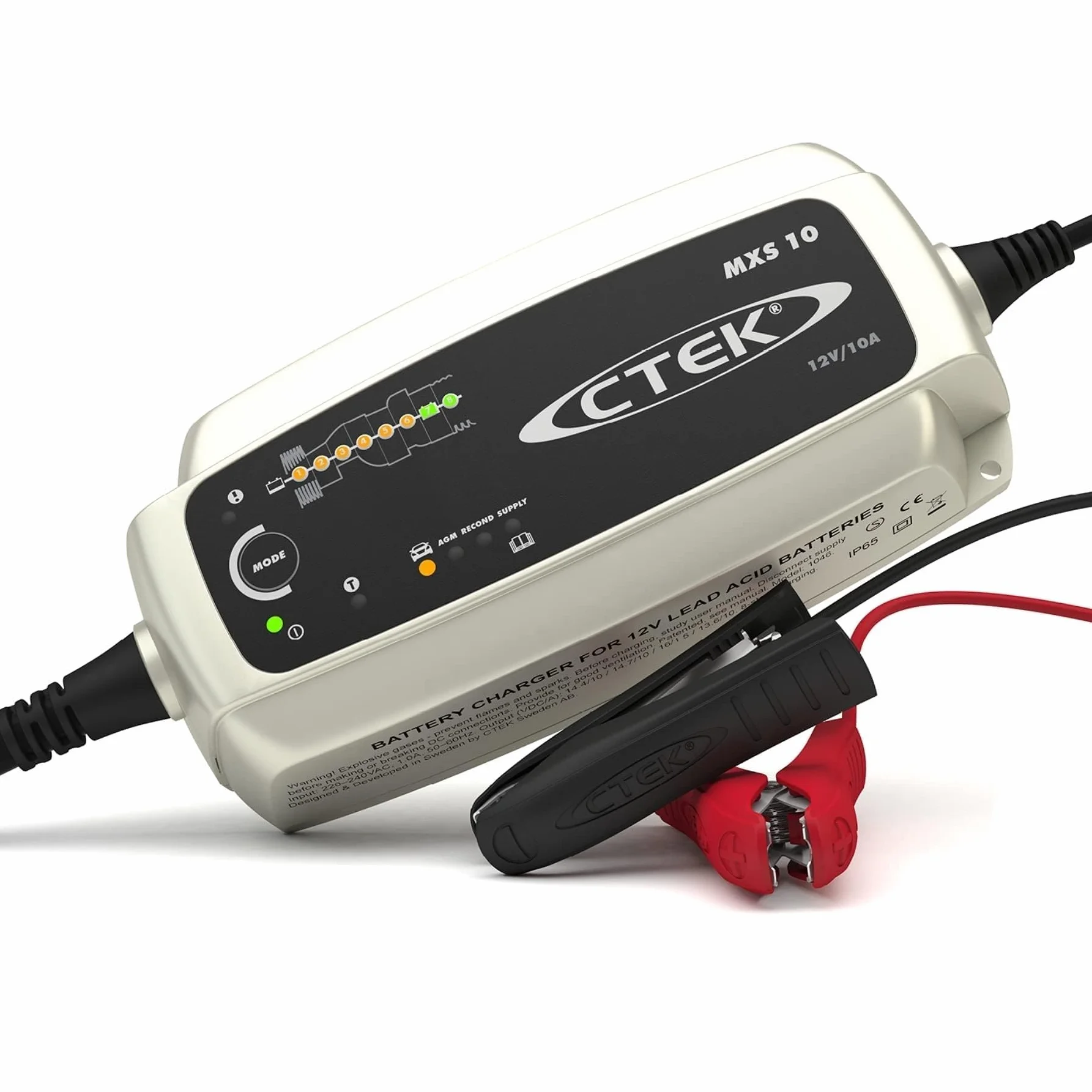 CTEK MXS 10 Cargador Batería 12V 10A, para Baterías De Vehículos Más Grandes, Barco, Camión y Caravana, Desulfatador De Batería con Función De Alimentación Y Opción AGM Dedicada