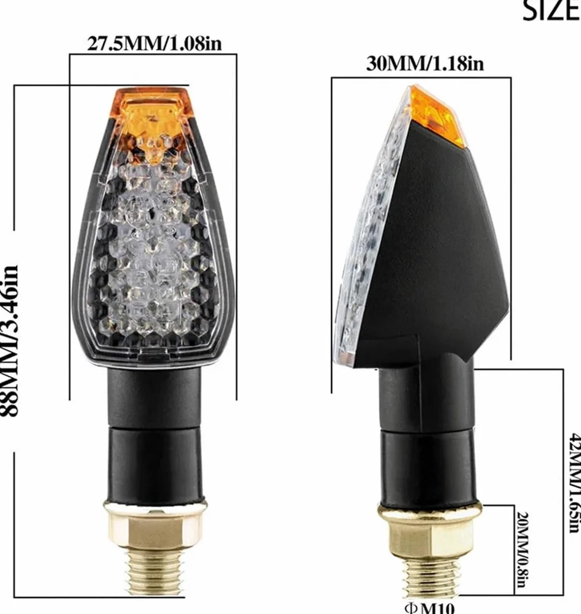 Genérico Indicadores de motocicleta Intermitentes para motocicleta M10 E-mark de 12 V y 24 V, homologados, luz ámbar intermitente de 14 LED.