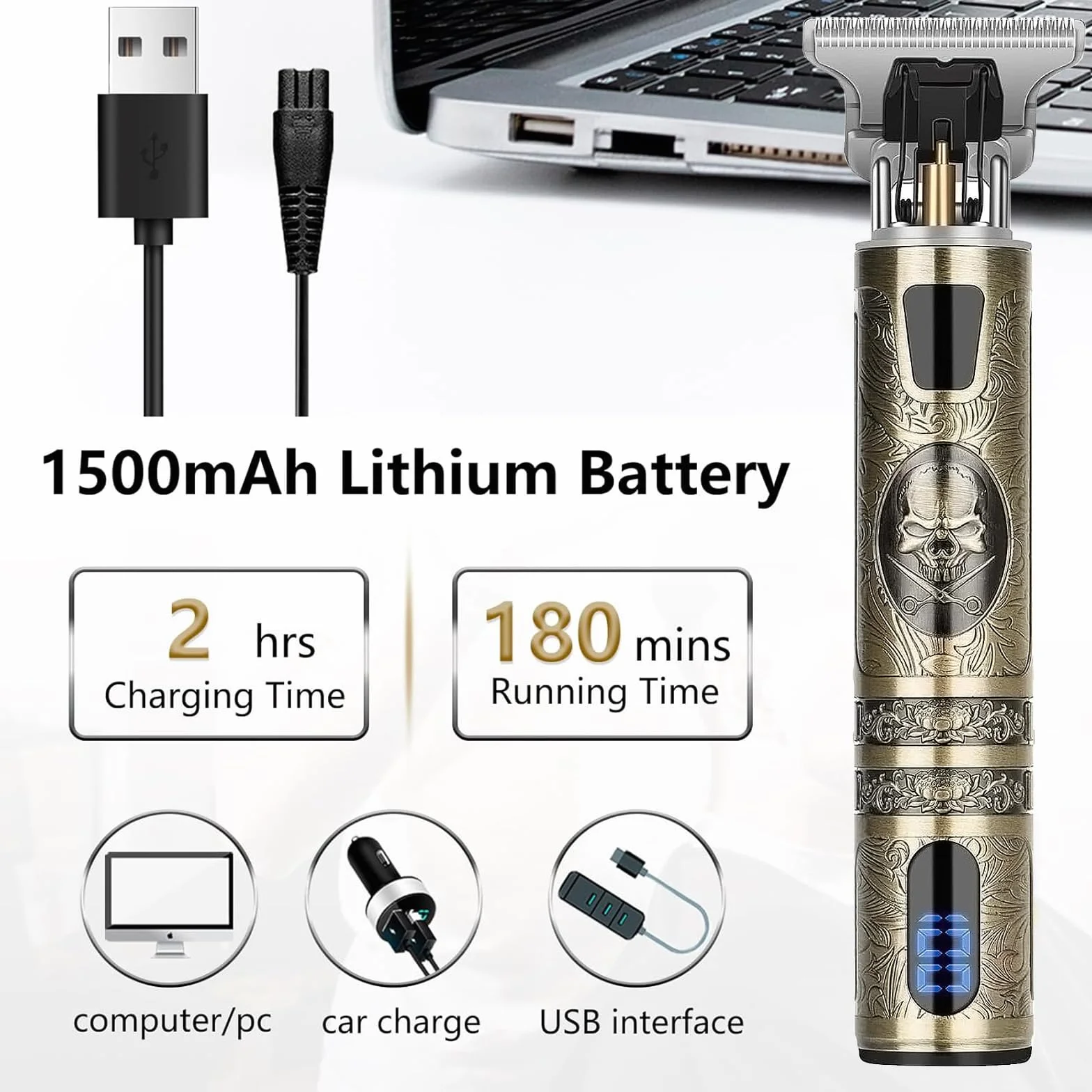 Máquina de Cortar Pelo Profesional Cortapelos Hombre Barba Cuchilla T Zero Gap Recargable USB Impermeable 4 Peine 1.5-4mm