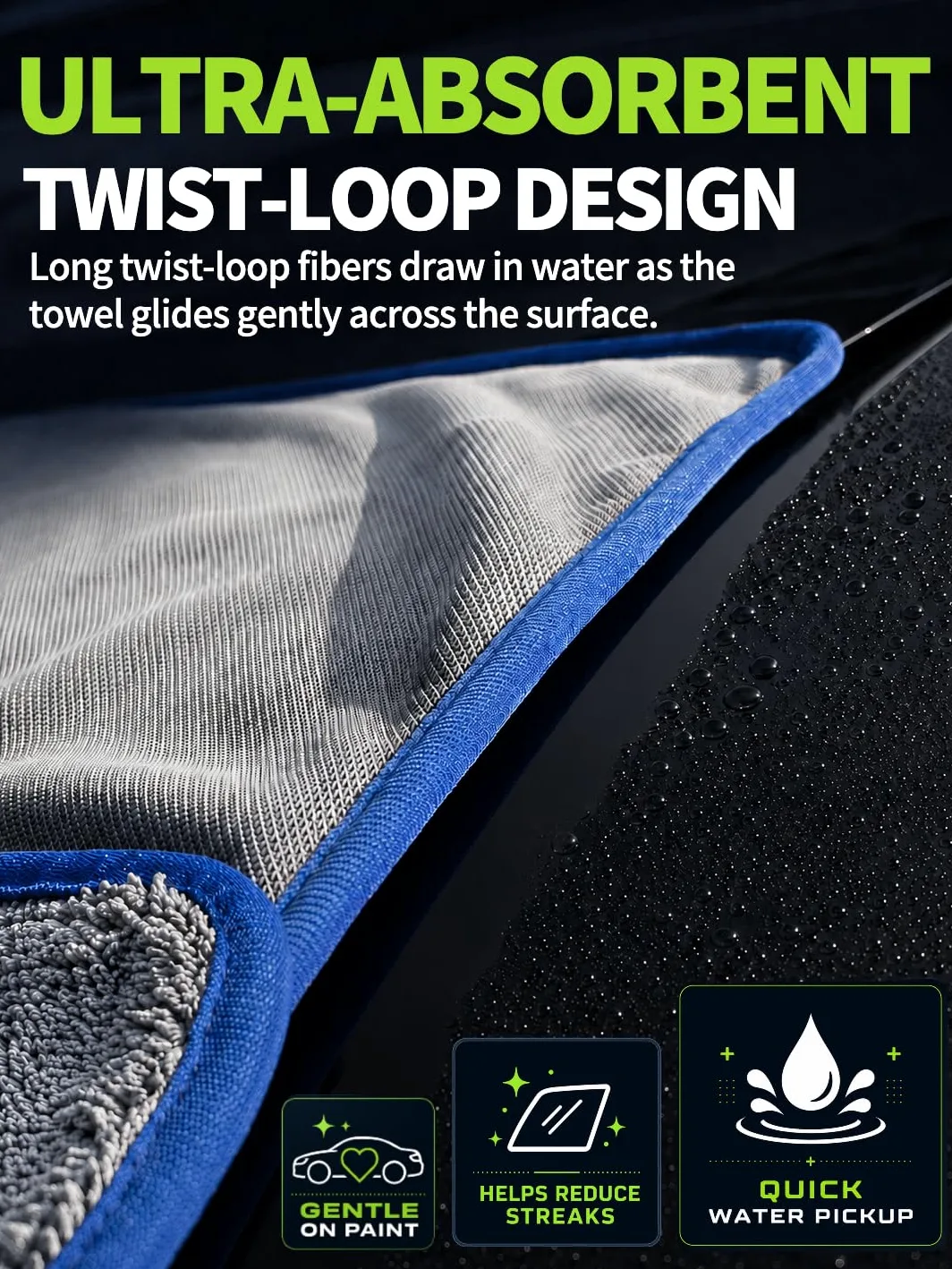 SHSCLY Toallas de secado de microfibra para coches grandes, color gris, 29 x 33 pulgadas, paquete de 2