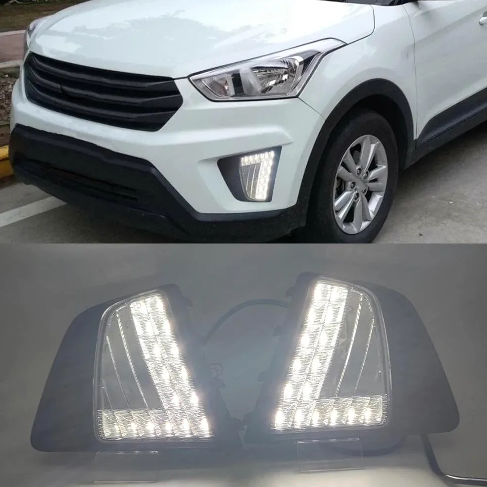 Luces Diurnas LED DRL Luces Antiniebla Intermitentes para Hyundai IX25 para Creta 2014 2015 2016 Lámpara Luz Antiniebla(Blanco)