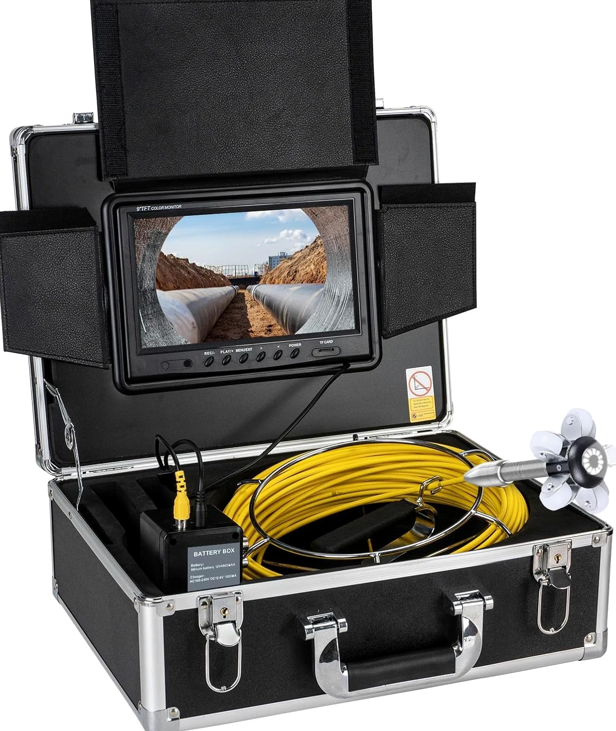 Cámara de inspección de alcantarillado de 30 m con Monitor DVR de 9 Pulgadas y Almacenamiento de 16 GB, cámara portátil para Drenaje de tuberías, con 12 Luces, Ruedas guía y medidor de Distancia