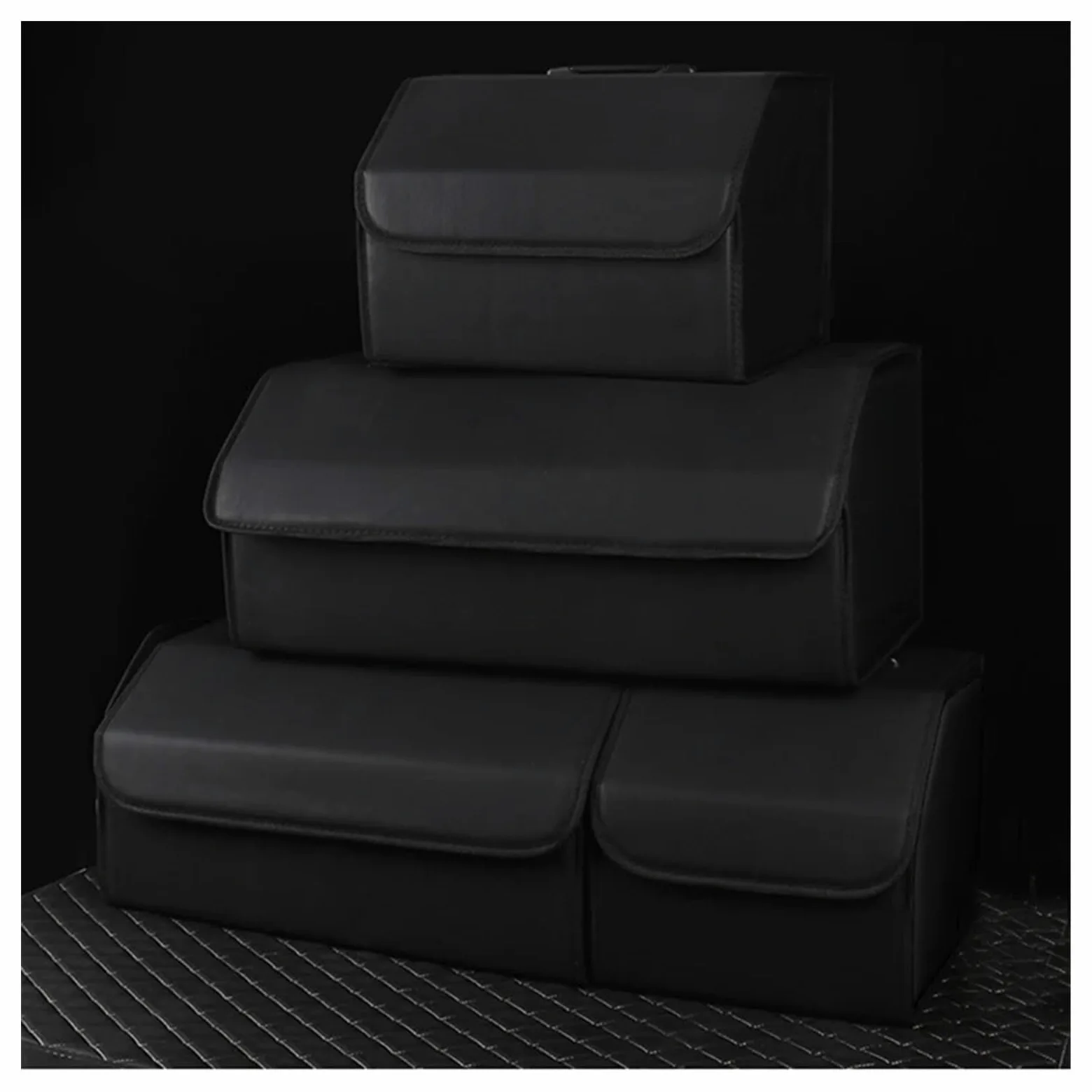 Organizador de Maletero de Coche de Cuero Premium con Asas - Caja de Almacenamiento Plegable Grande for SUV y sedanes - Organizador Multiusos for Accesorios y Herramientas de Coche (Negro)(40CM)